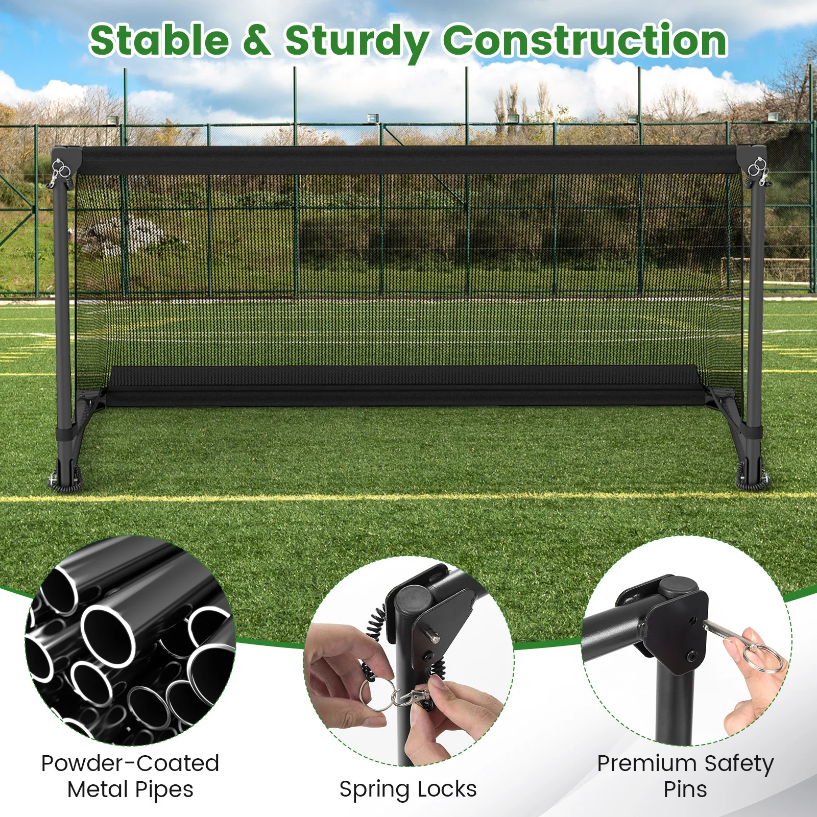 Portable POP Up Toddler Soccer Net with Metal Frame-M, Black - Image 9