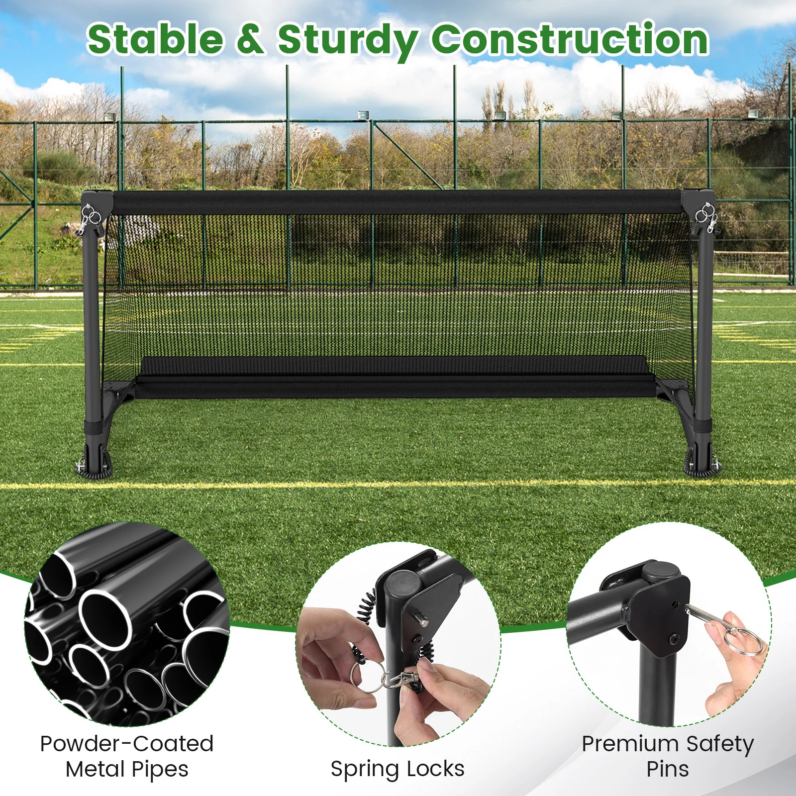 Portable POP Up Toddler Soccer Net with Metal Frame-S, Black - Image 9