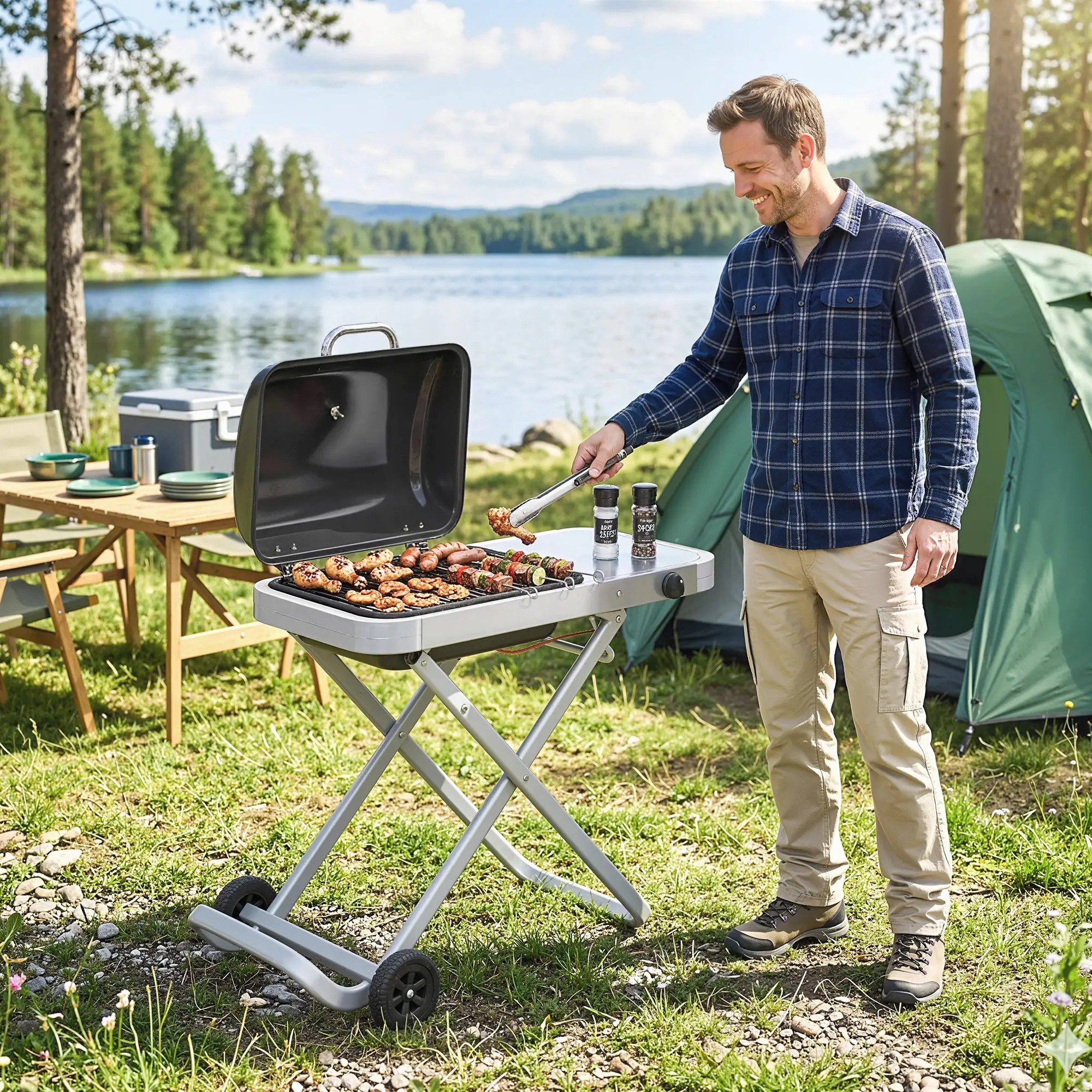 Portable Propane BBQ Grill, Foldable Cart, 9500 BTU, Black - Image 10