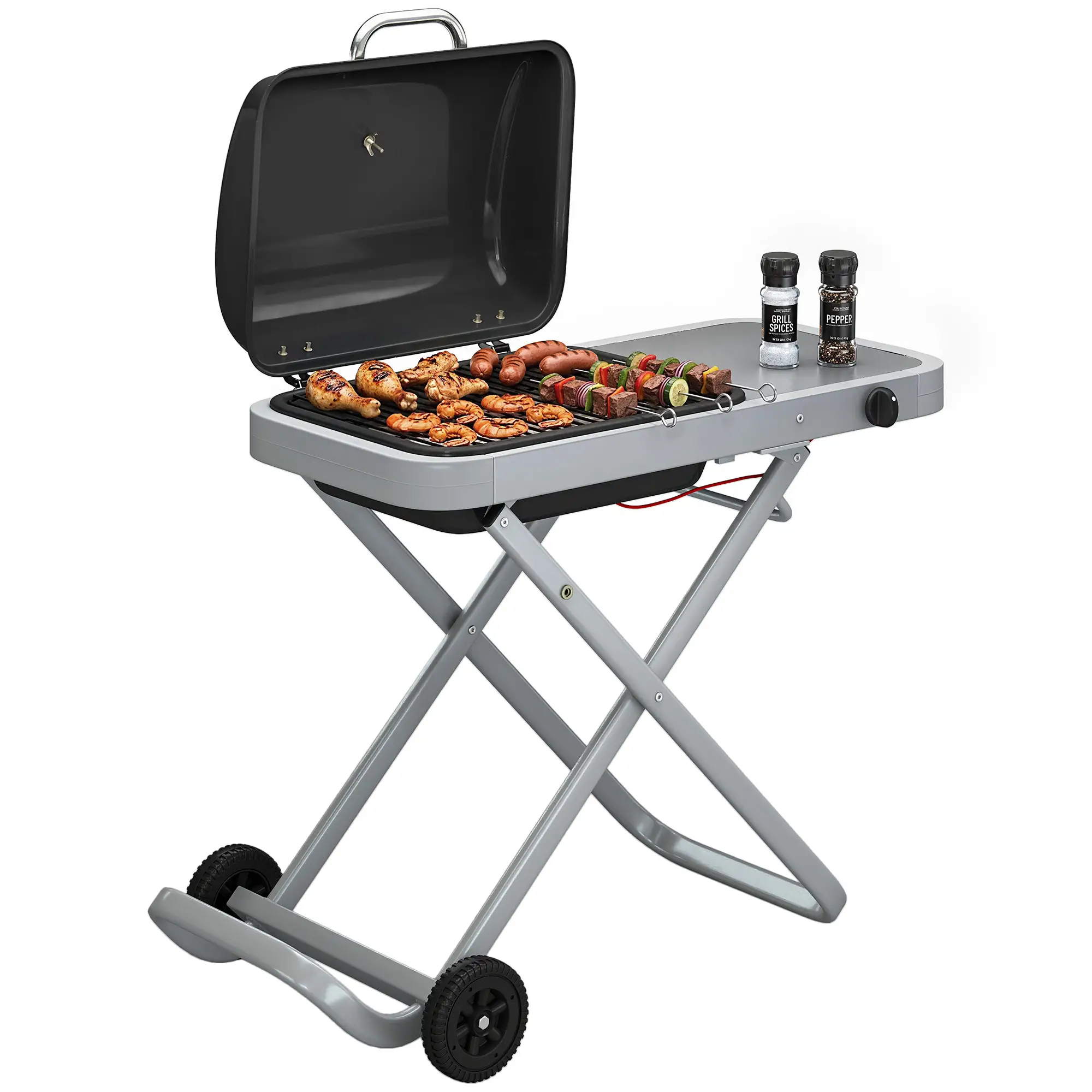 Portable Propane BBQ Grill, Foldable Cart, 9500 BTU, Black - Image 11