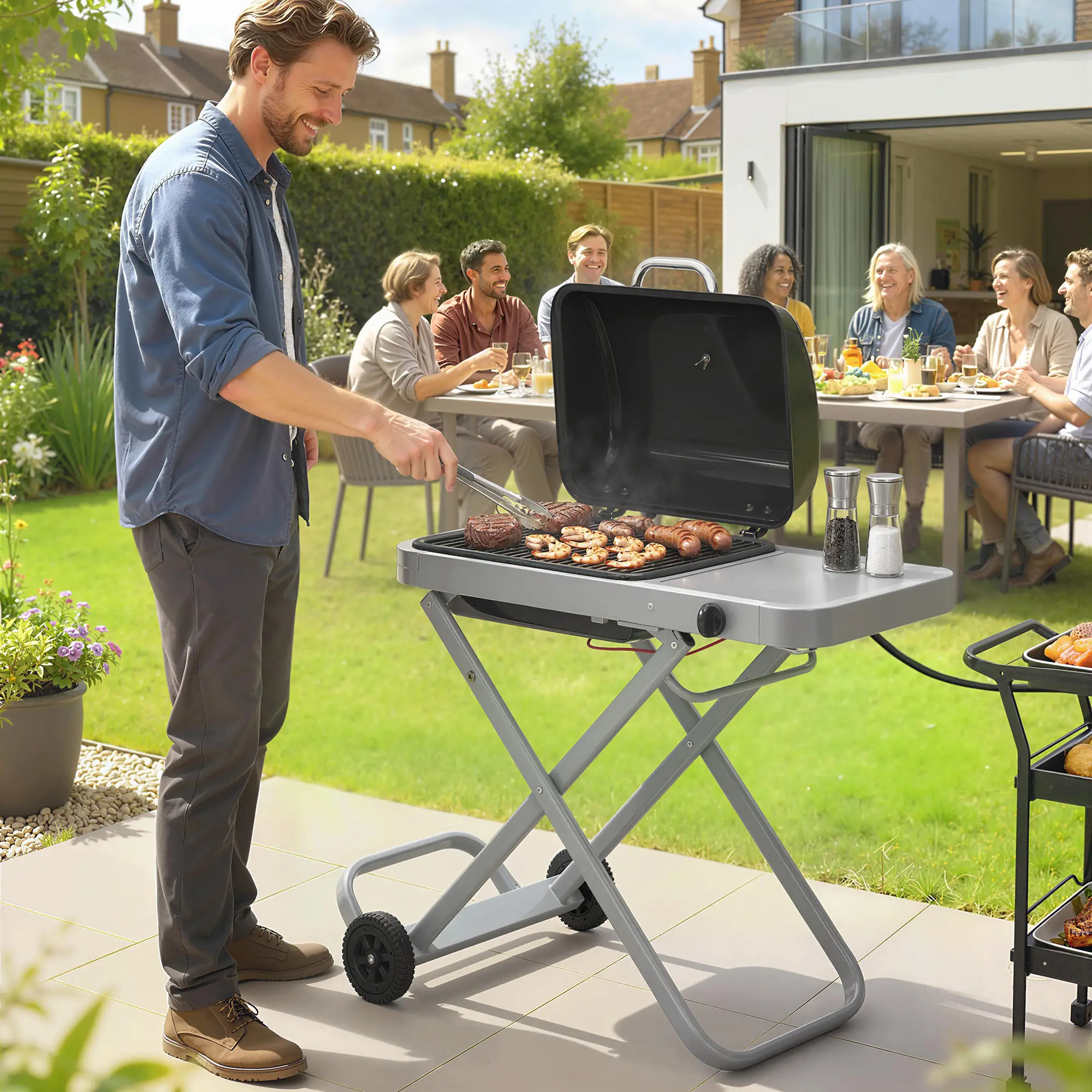 Portable Propane BBQ Grill, Foldable Cart, 9500 BTU, Black - Image 2
