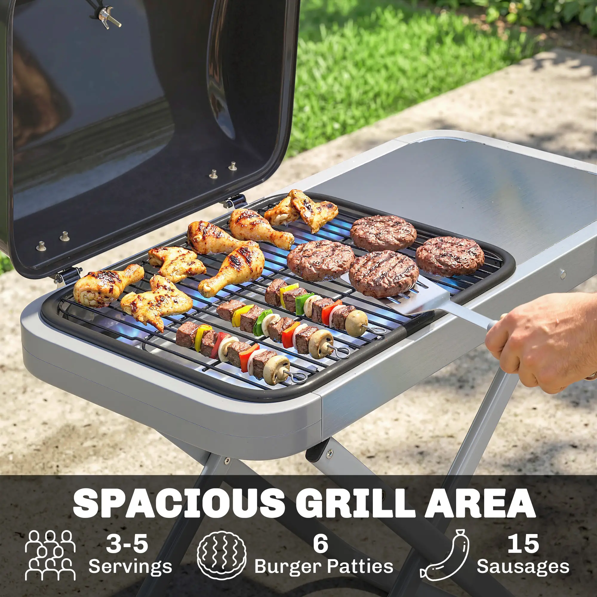 Portable Propane BBQ Grill, Foldable Cart, 9500 BTU, Black - Image 5