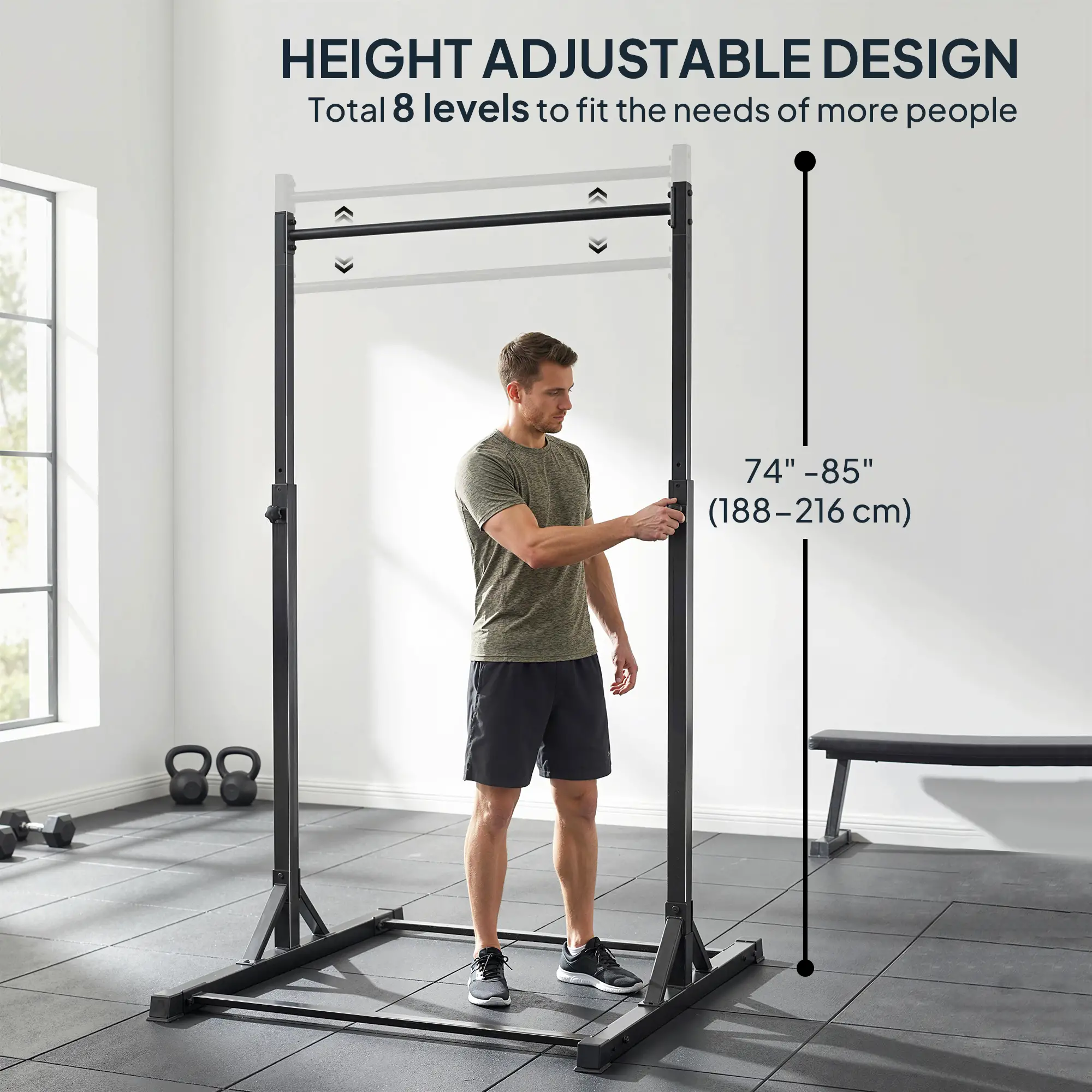 Portable Pull Up Station, Height Adjustable, 8 Levels, 440LBS Capacity - Image 4