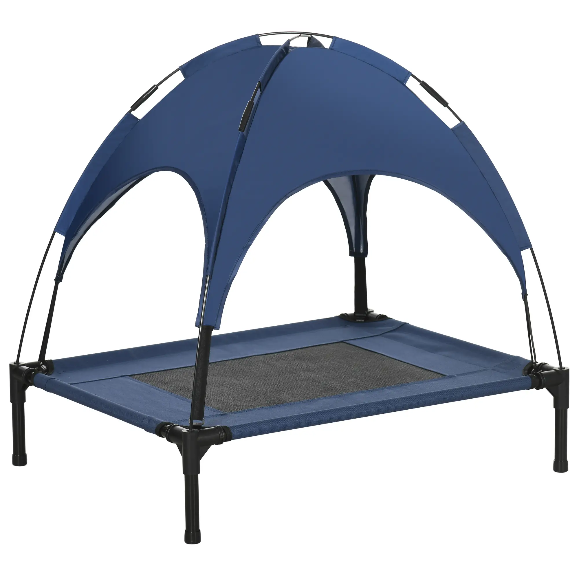 Portable Raised Dog Cot with Canopy, Medium Size, Dark Blue - Image 11