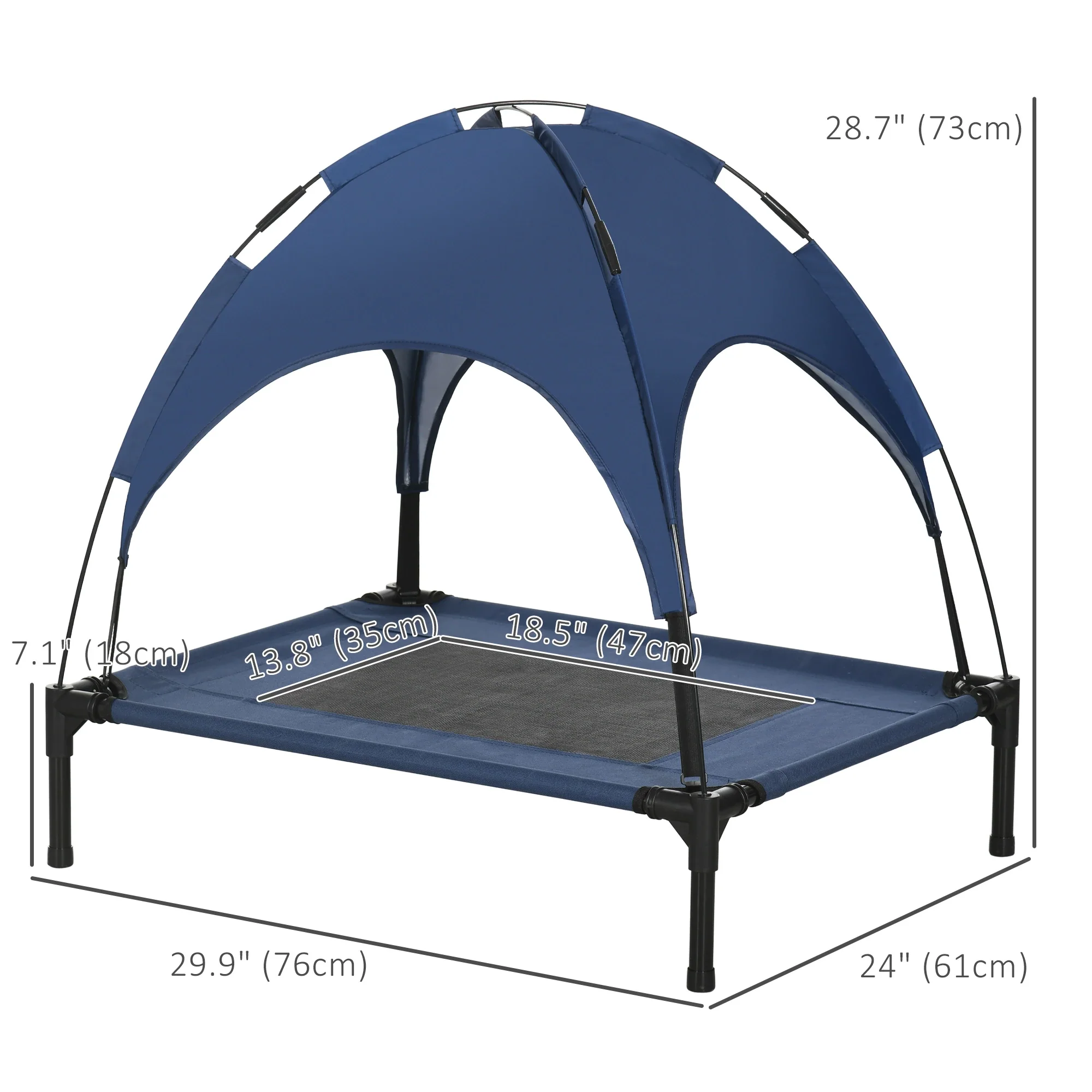 Portable Raised Dog Cot with Canopy, Medium Size, Dark Blue - Image 3