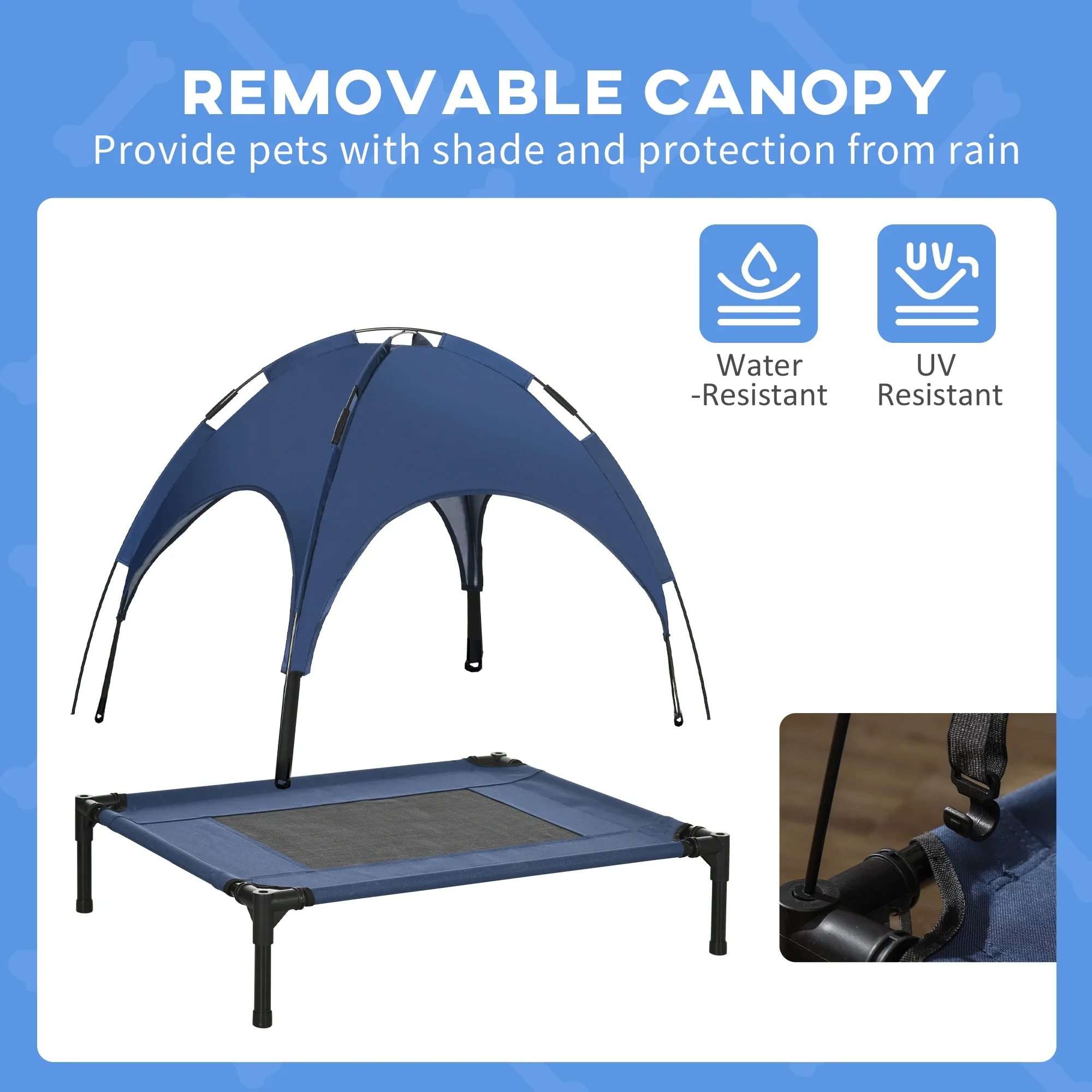Portable Raised Dog Cot with Canopy, Medium Size, Dark Blue - Image 6