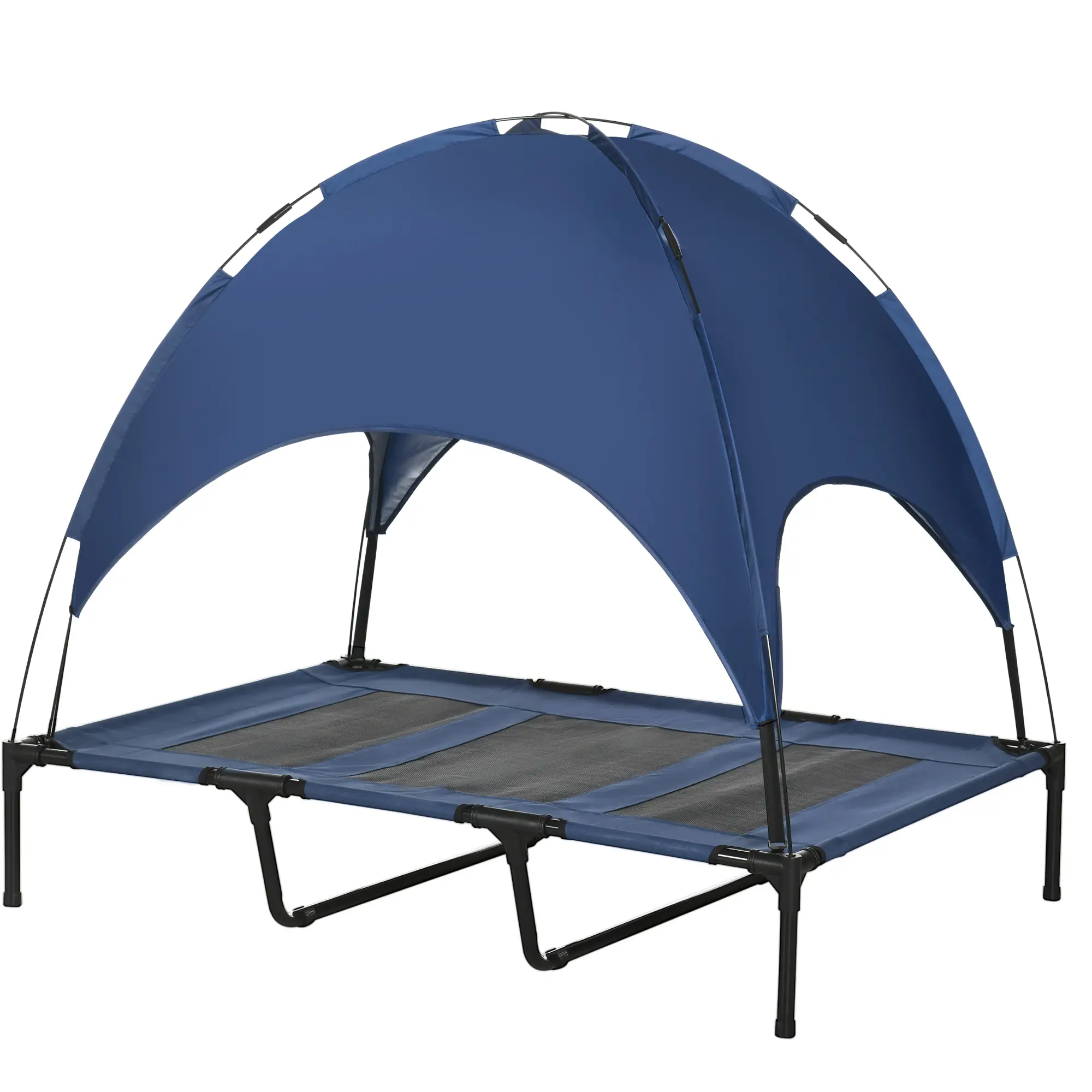 Portable Raised Dog Cot with Canopy, XL Size, Dark Blue