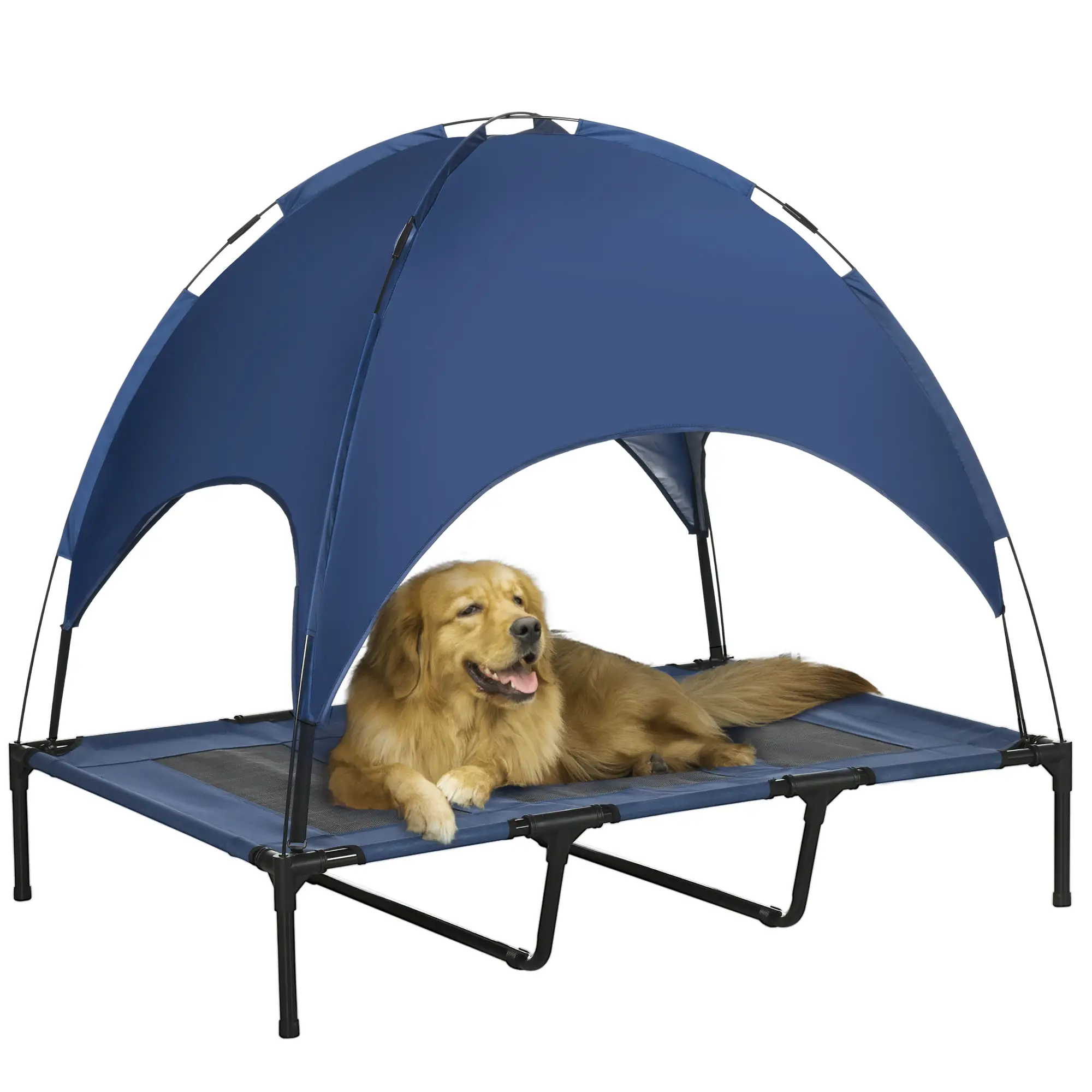 Portable Raised Dog Cot with Canopy, XL Size, Dark Blue - Image 11