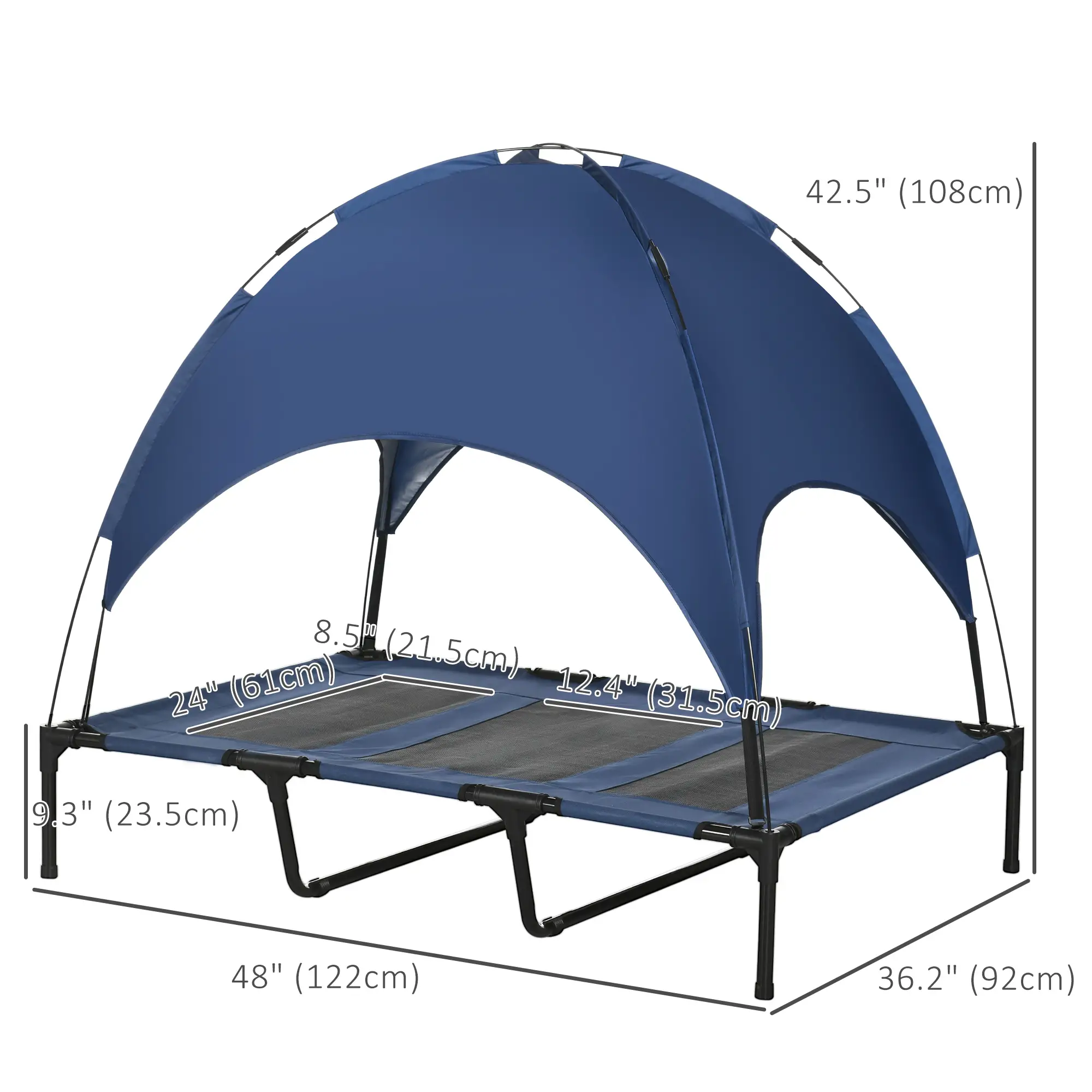 Portable Raised Dog Cot with Canopy, XL Size, Dark Blue - Image 3