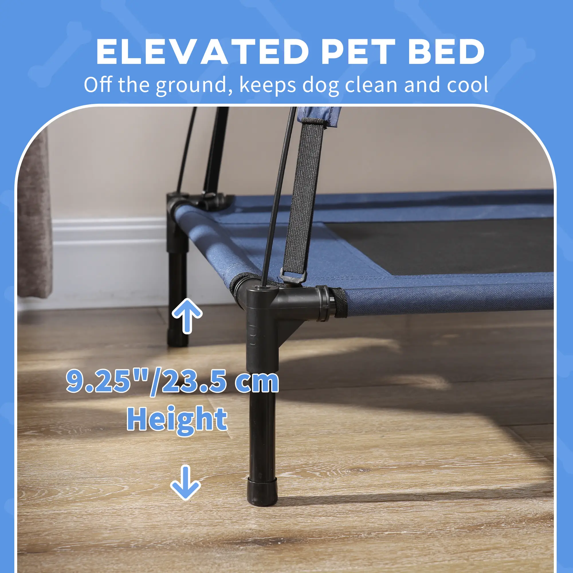 Portable Raised Dog Cot with Canopy, XL Size, Dark Blue - Image 7