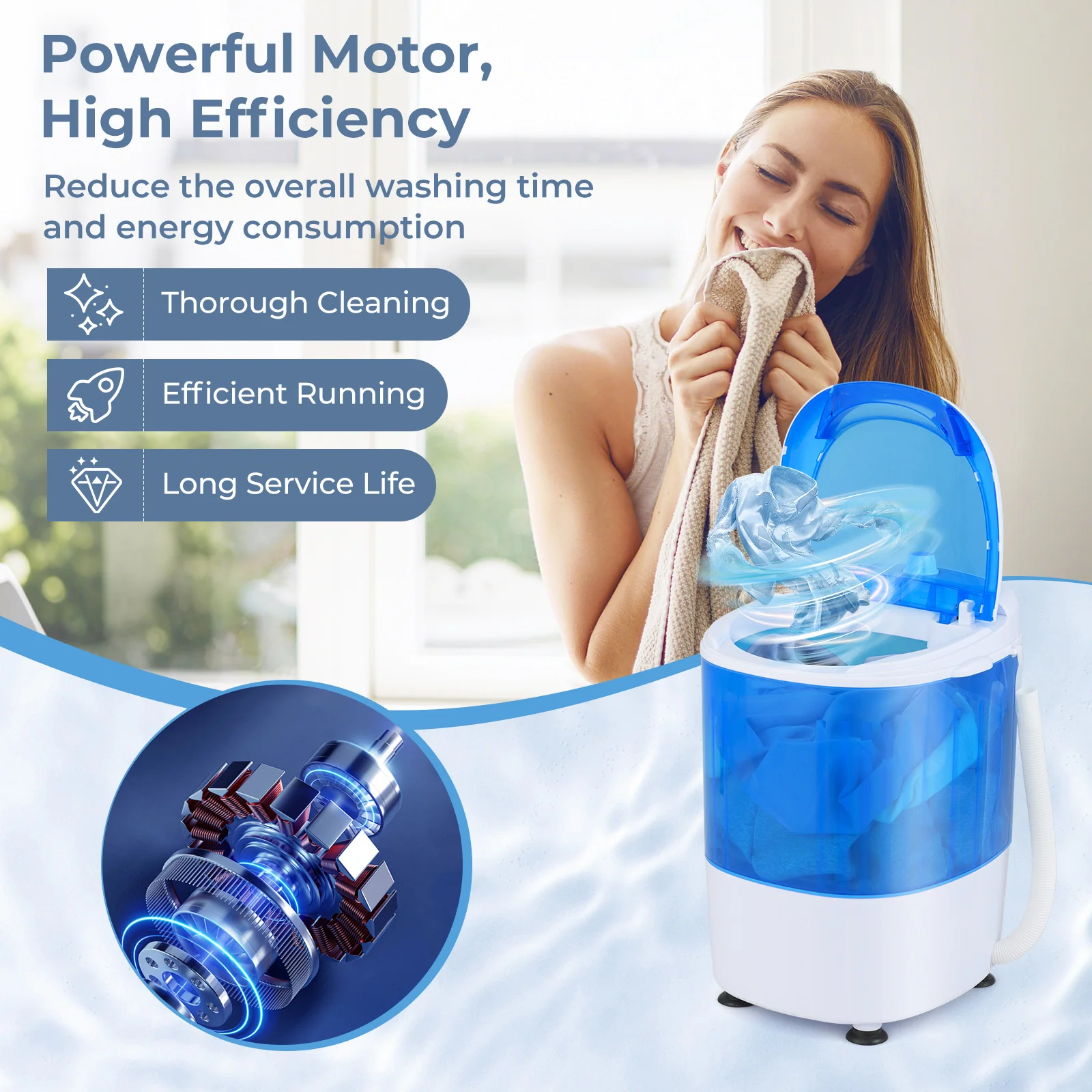 Portable Semi Auto Washing Machine, 5.5 lbs, Blue - Image 10