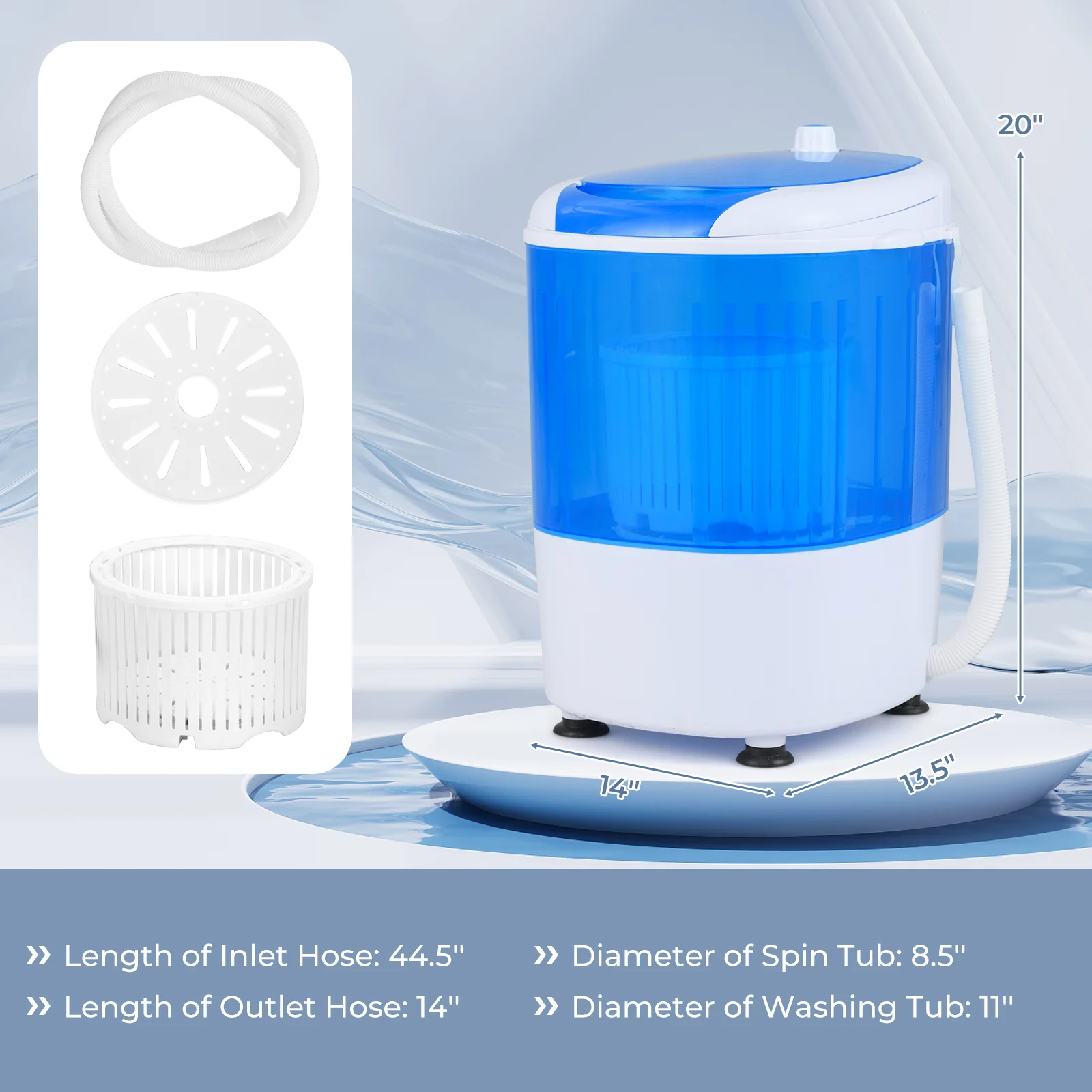 Portable Semi Auto Washing Machine, 5.5 lbs, Blue - Image 6