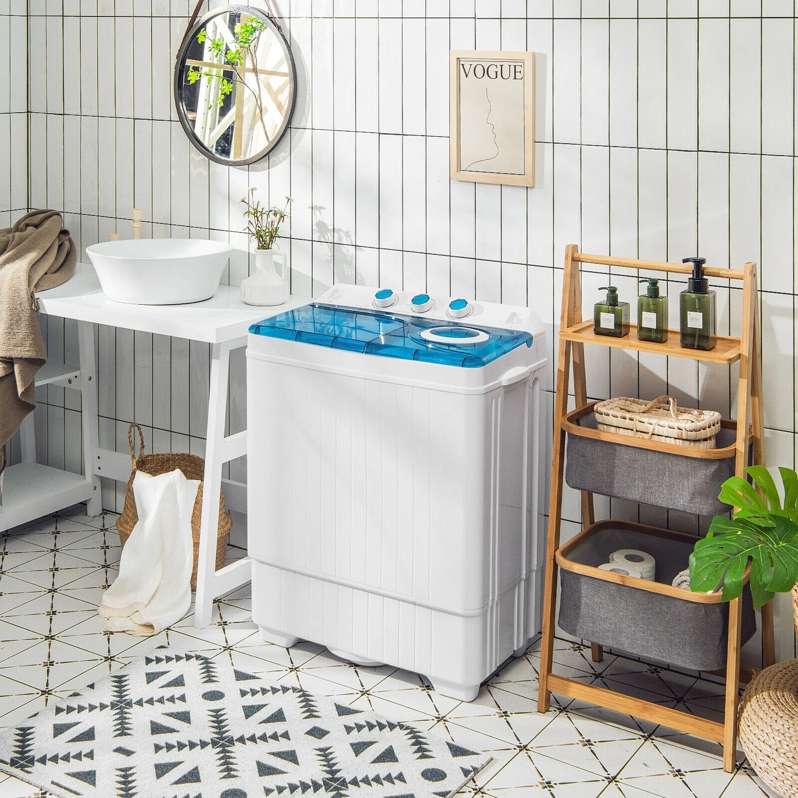 Portable Semi-Automatic Twin Tub Washing Machine, 26lbs, Blue - Image 2
