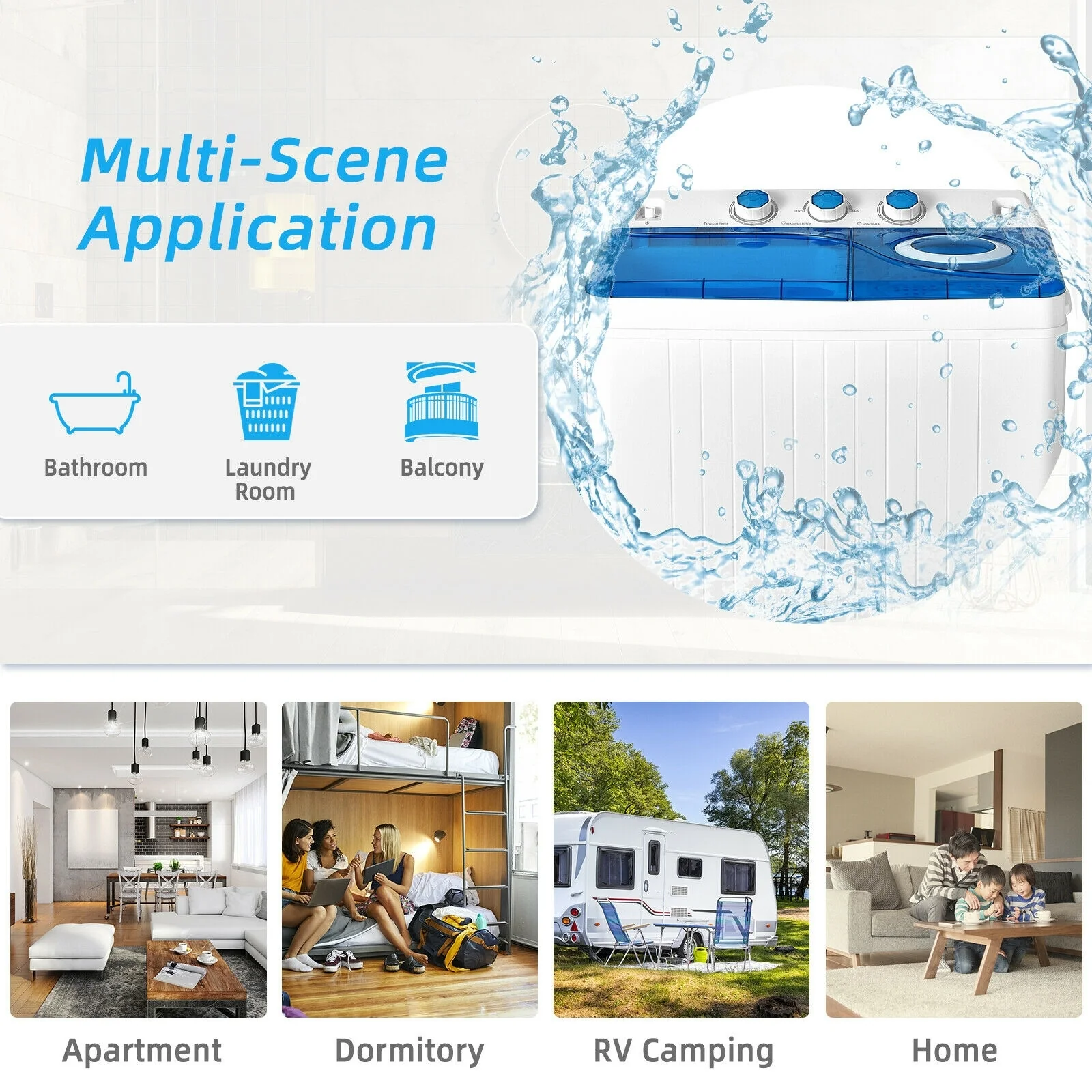 Portable Semi-Automatic Twin Tub Washing Machine, 26lbs, Blue - Image 3