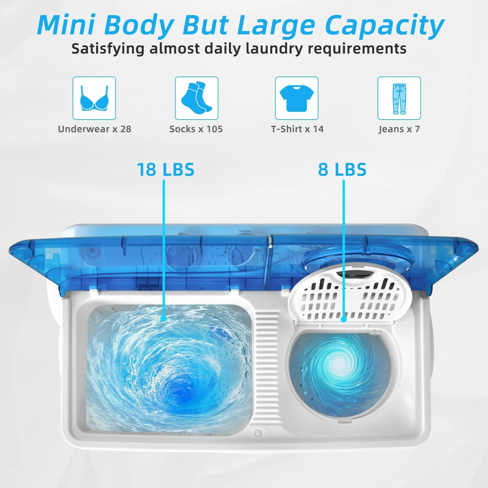 Portable Semi-Automatic Twin Tub Washing Machine, 26lbs, Blue - Image 9