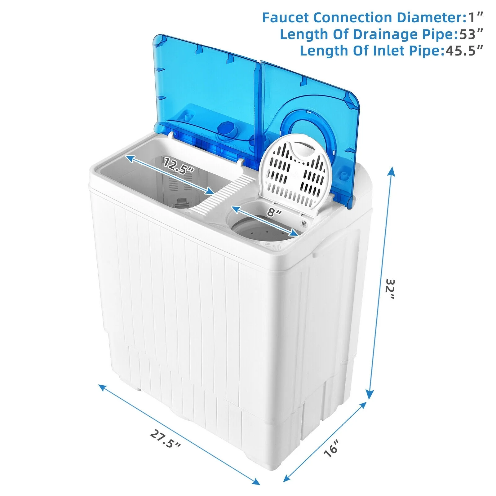 Portable Semi-Automatic Twin Tub Washing Machine, Blue - Image 6