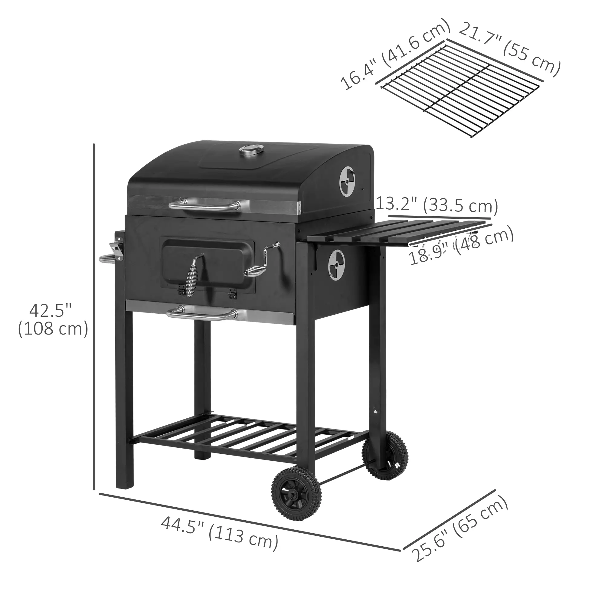 Portable Stainless Steel BBQ Trolley Grill With Wheels, Side Shelf - Image 3