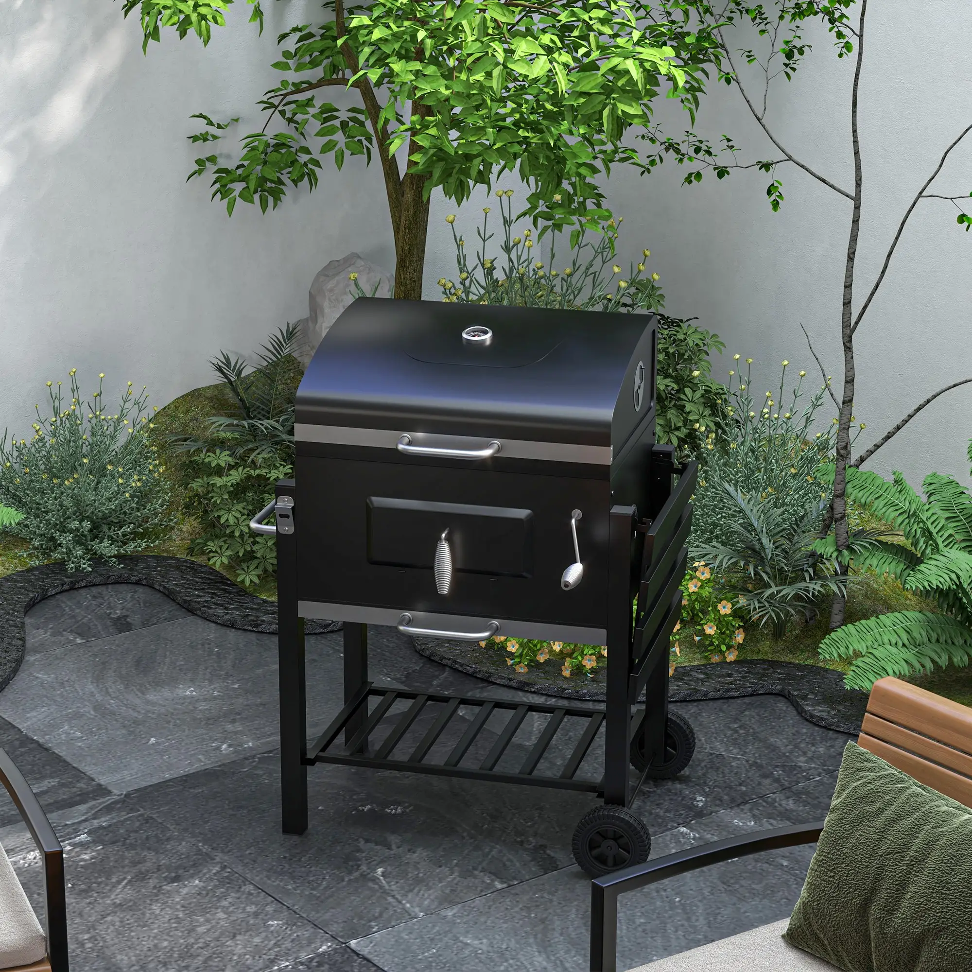 Portable Stainless Steel BBQ Trolley Grill With Wheels, Side Shelf - Image 8