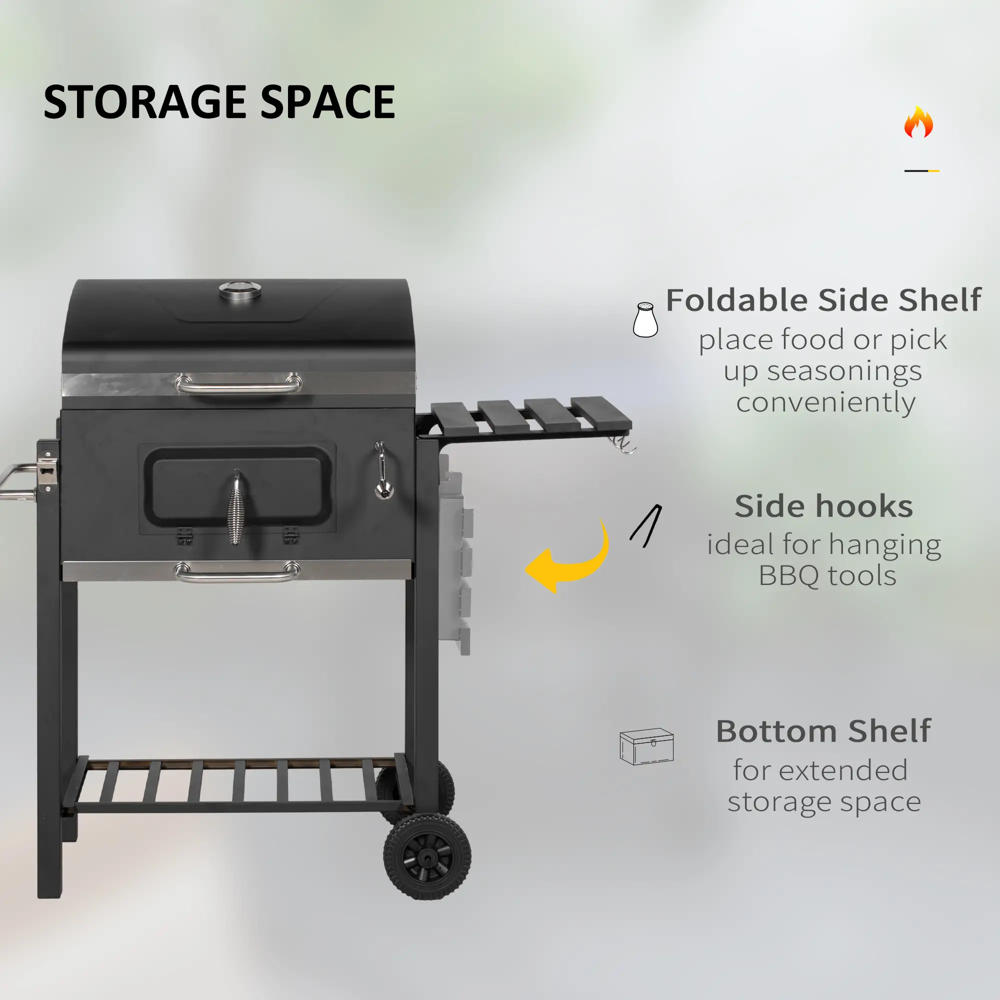 Portable Stainless Steel BBQ Trolley Grill With Wheels, Side Shelf - Image 9