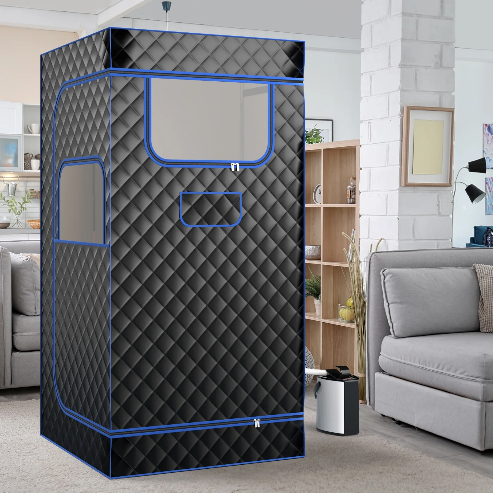 Portable Steam Sauna, 3L Steam Generator, Remote Control, Wood Foot Massager, Foldable Chair, Black - Image 2