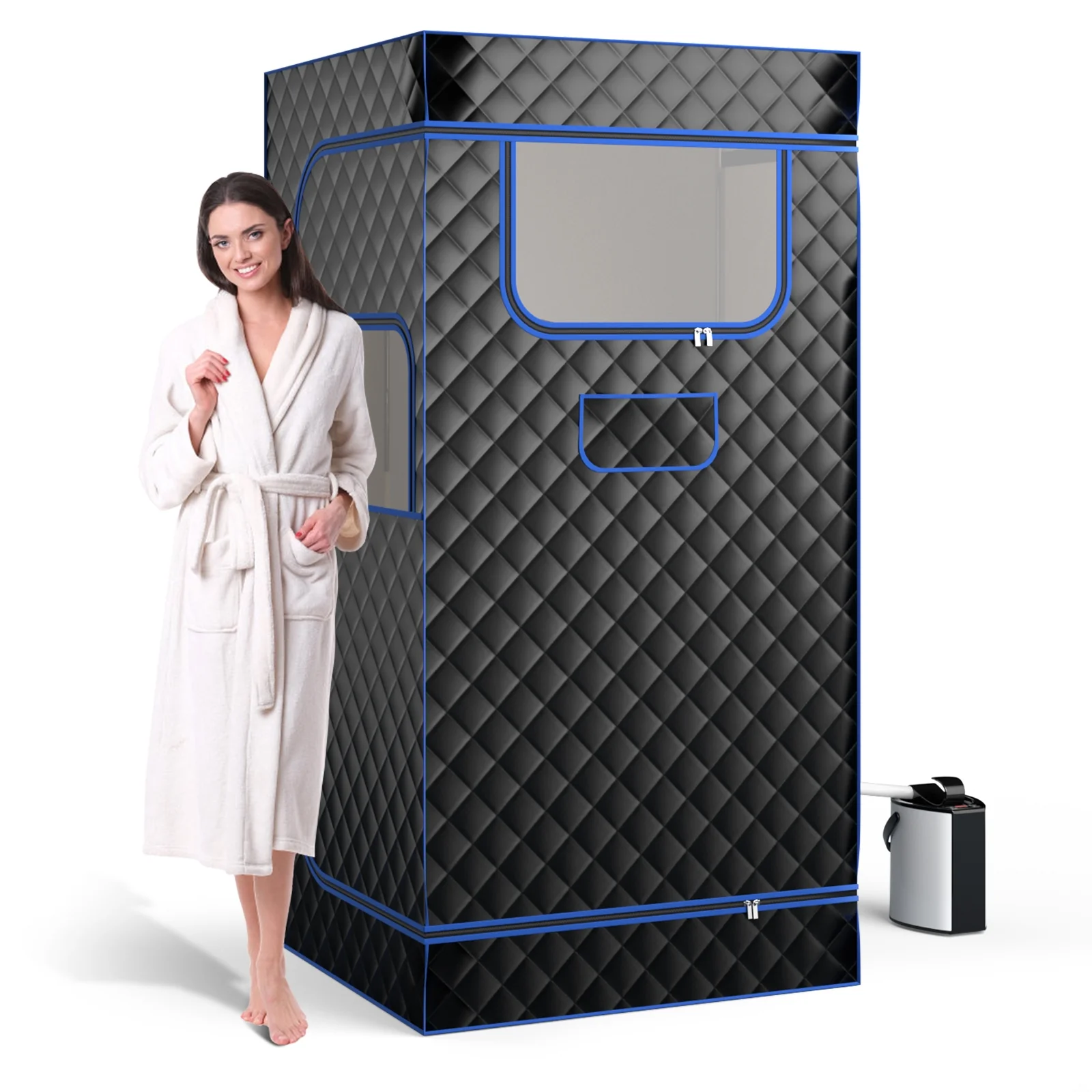 Portable Steam Sauna, 3L Steam Generator, Remote Control, Wood Foot Massager, Foldable Chair, Black - Image 3