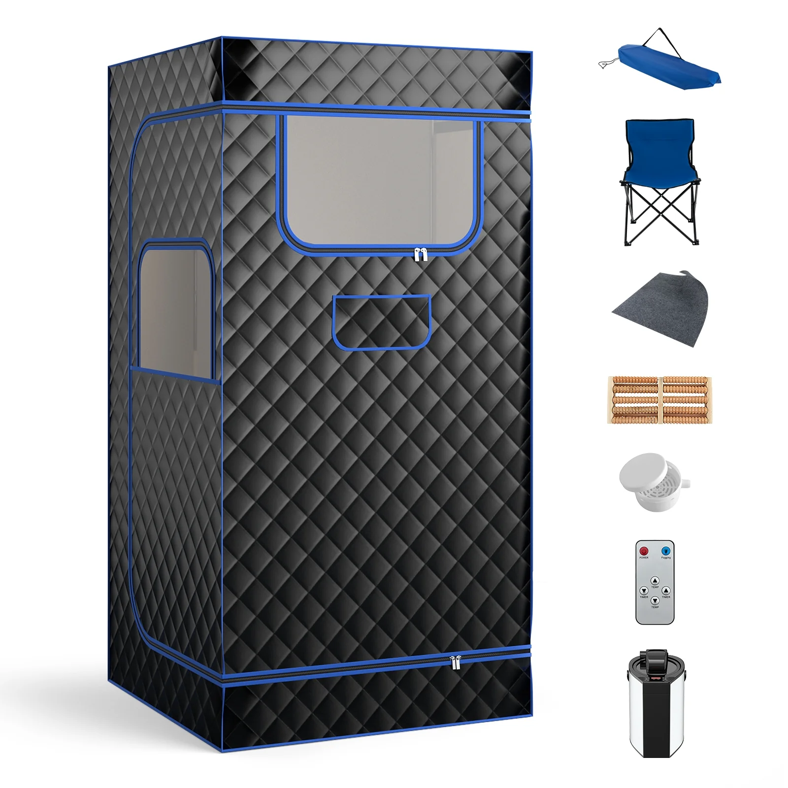 Portable Steam Sauna, 3L Steam Generator, Remote Control, Wood Foot Massager, Foldable Chair, Black - Image 4