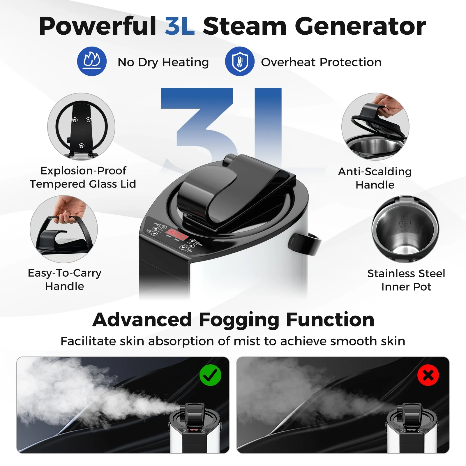 Portable Steam Sauna, 3L Steam Generator, Remote Control, Wood Foot Massager, Foldable Chair, Black - Image 8