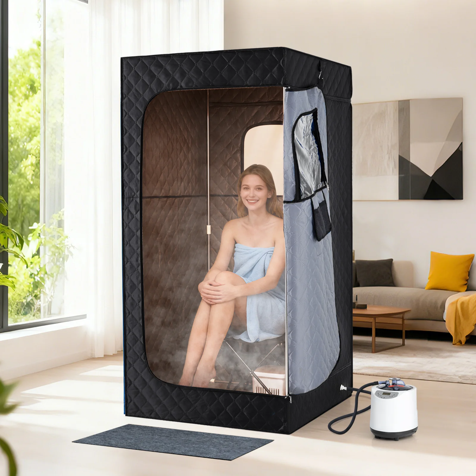 Portable Steam Sauna Box with 3L/1200W Fast-Heat Steamer and 15-Level Temperature, Black - Image 2