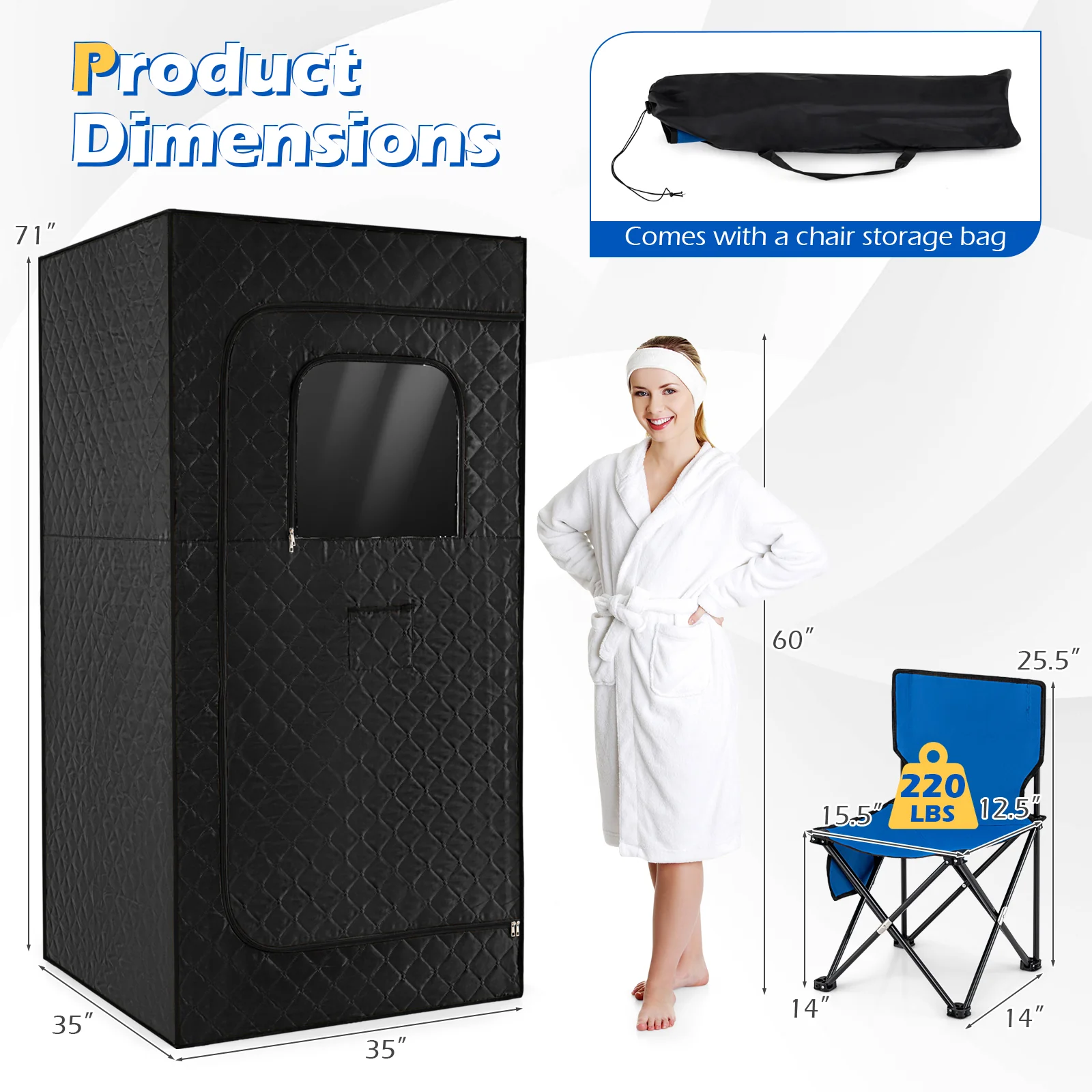 Portable Steam Sauna Box with 3L/1200W Fast-Heat Steamer and 15-Level Temperature, Black - Image 5