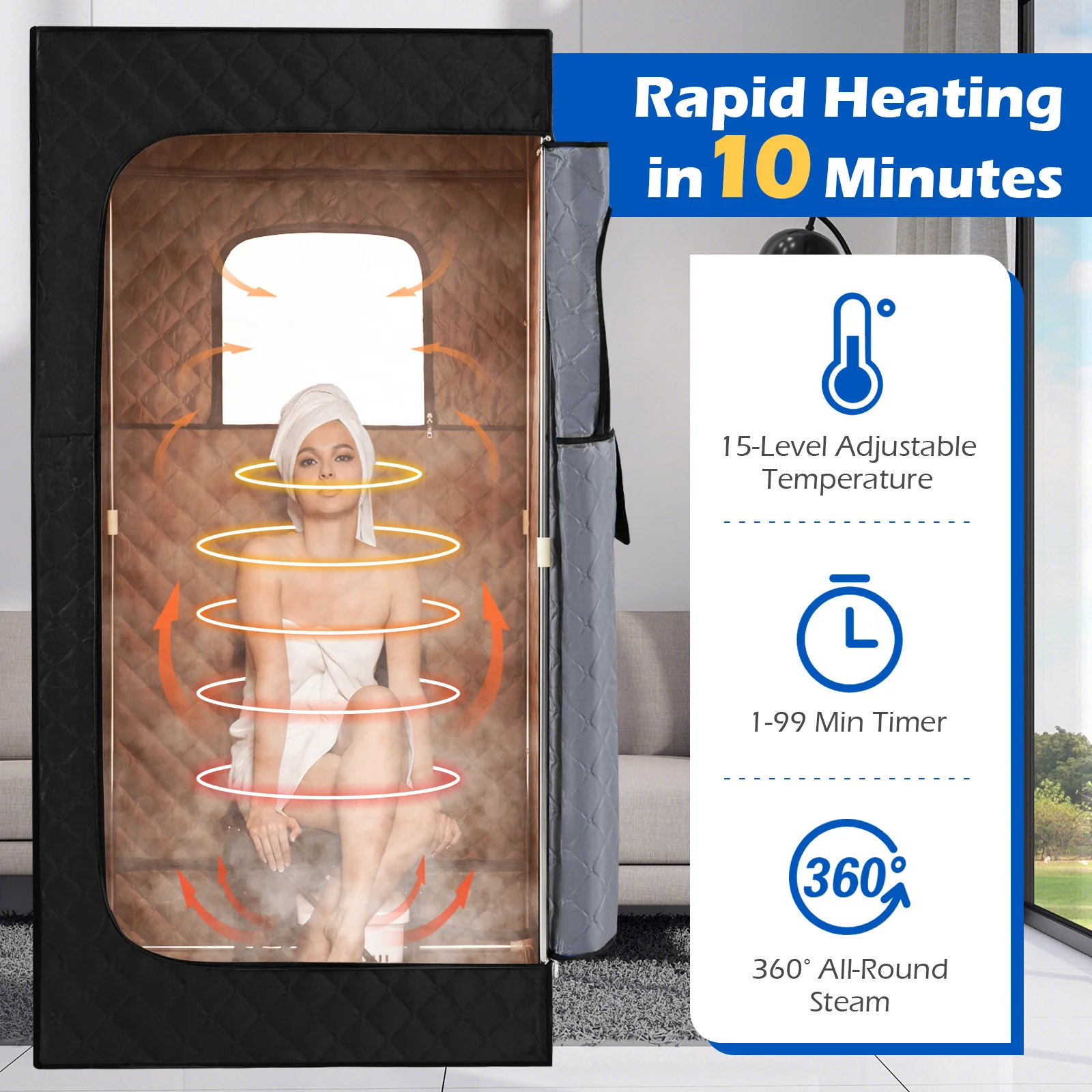Portable Steam Sauna Box with 3L/1200W Fast-Heat Steamer and 15-Level Temperature, Black - Image 7