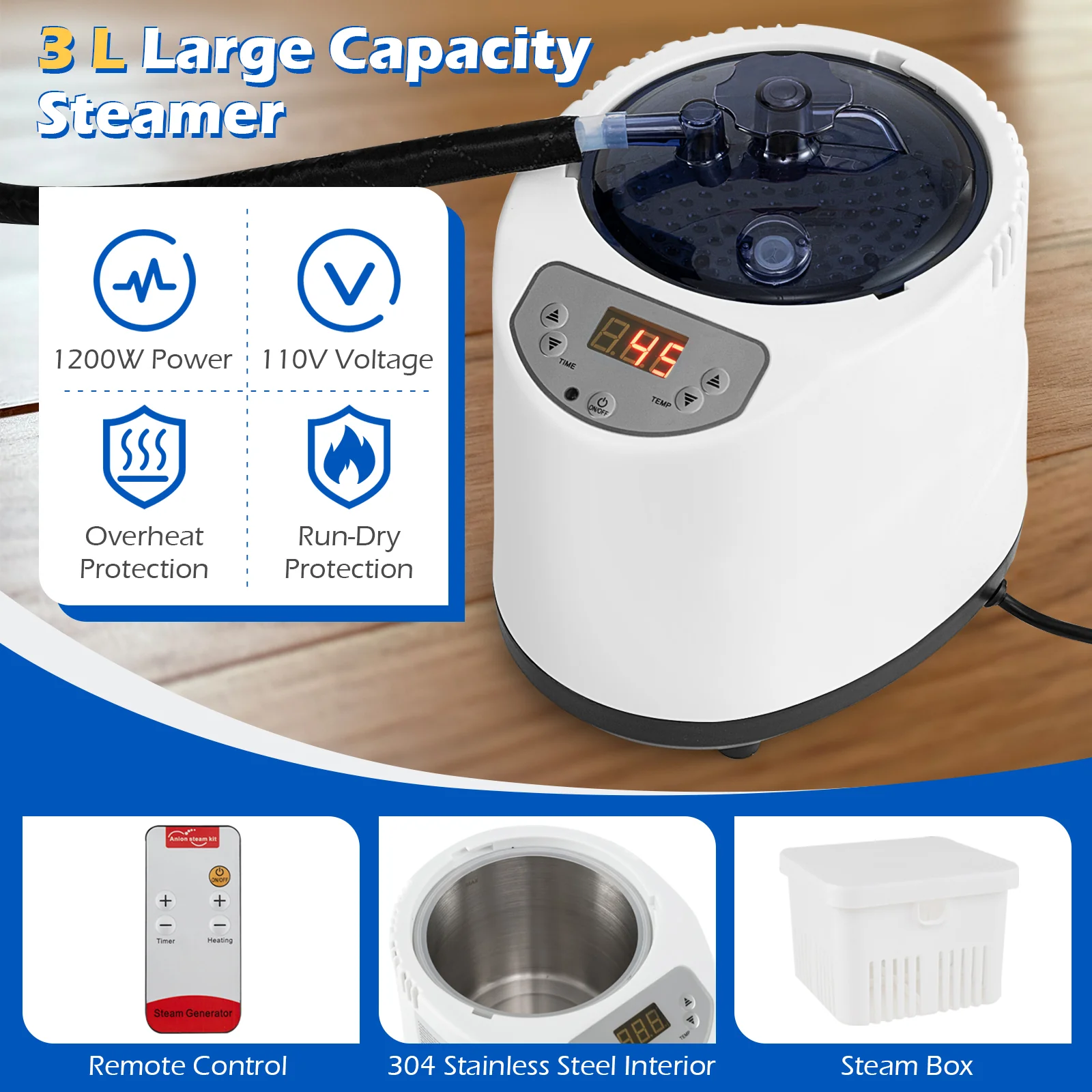Portable Steam Sauna Box with 3L/1200W Fast-Heat Steamer and 15-Level Temperature, Black - Image 8