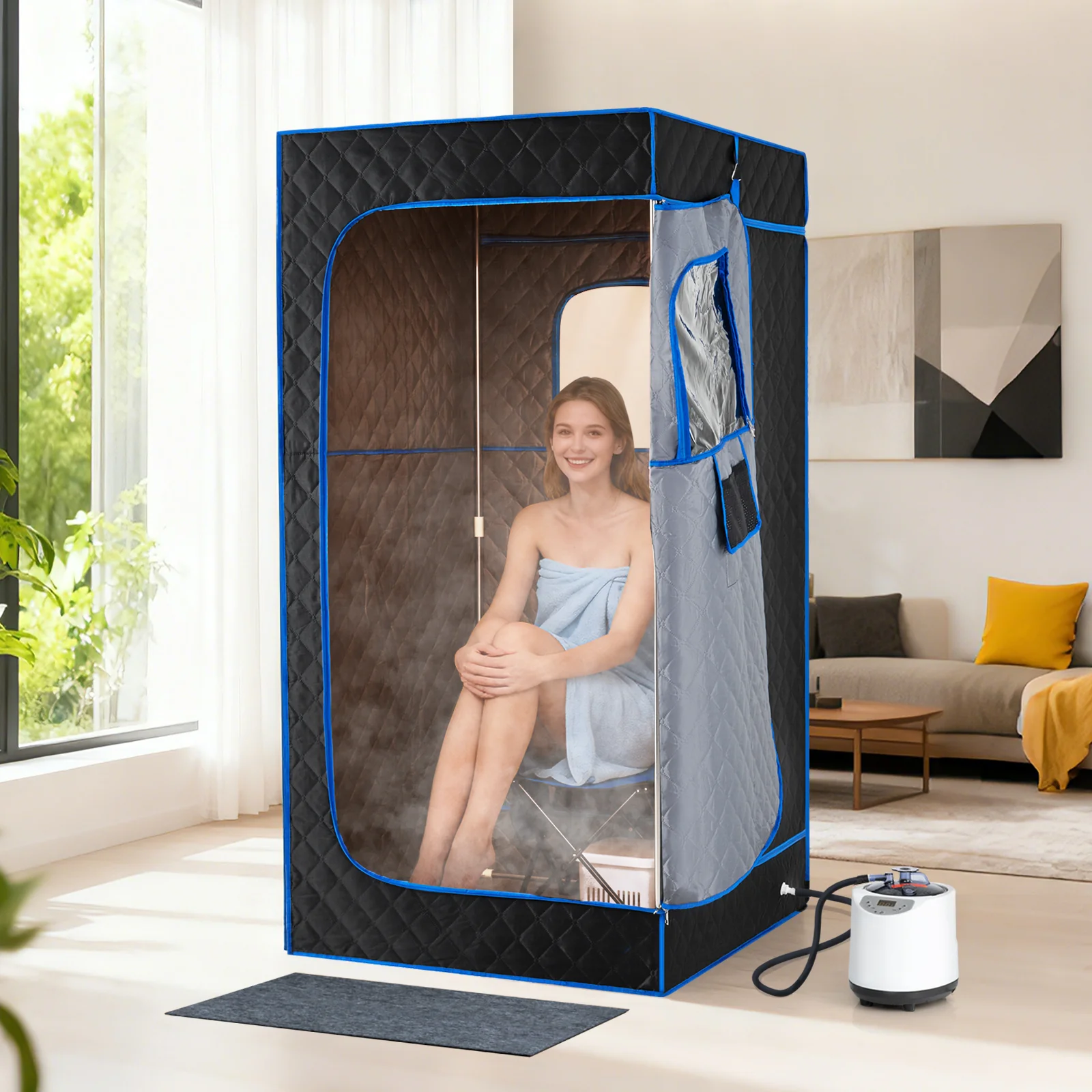 Portable Steam Sauna Box with 3L/1200W Fast-Heat Steamer and 15-Level Temperature, Blue - Image 2
