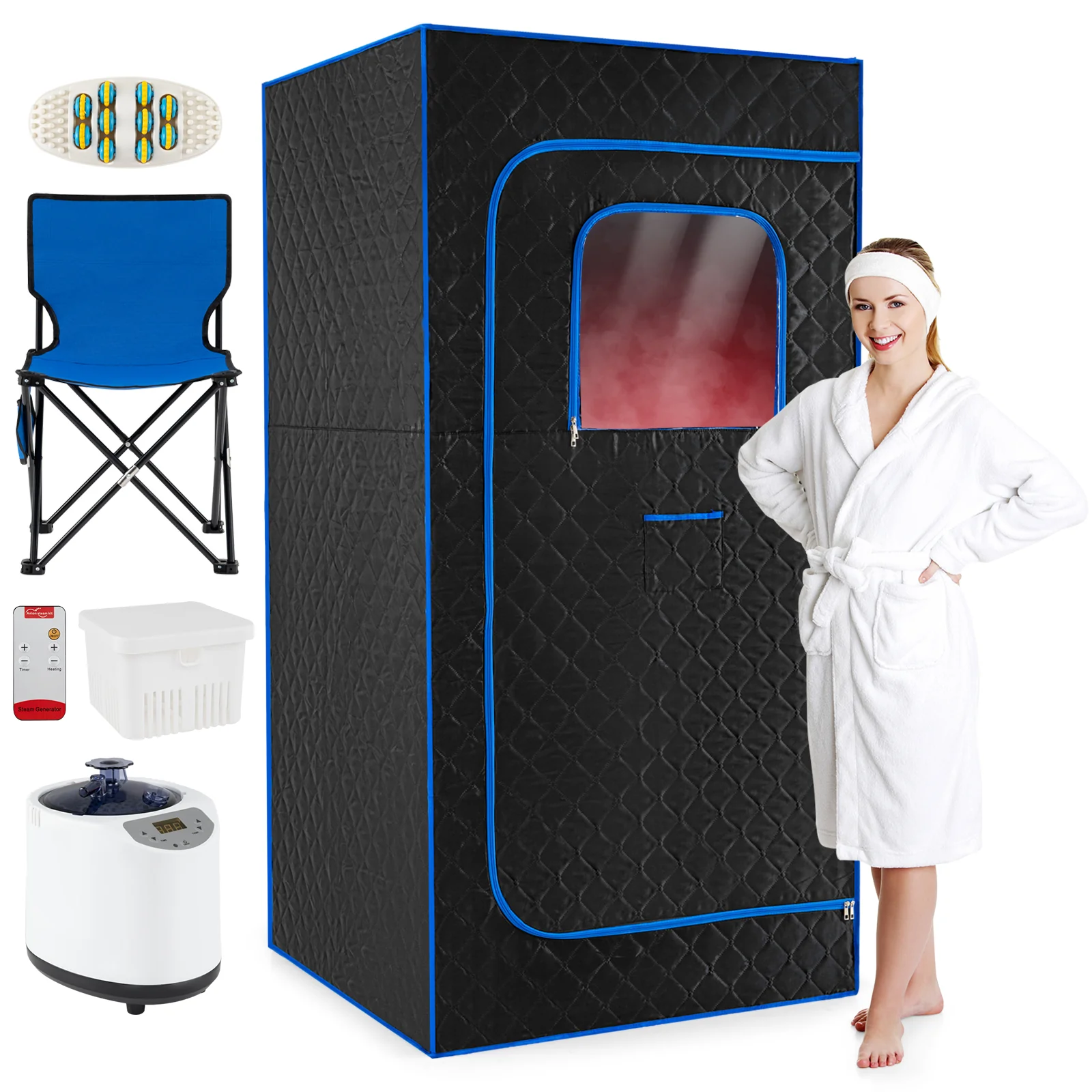 Portable Steam Sauna Box with 3L/1200W Fast-Heat Steamer and 15-Level Temperature, Blue - Image 4
