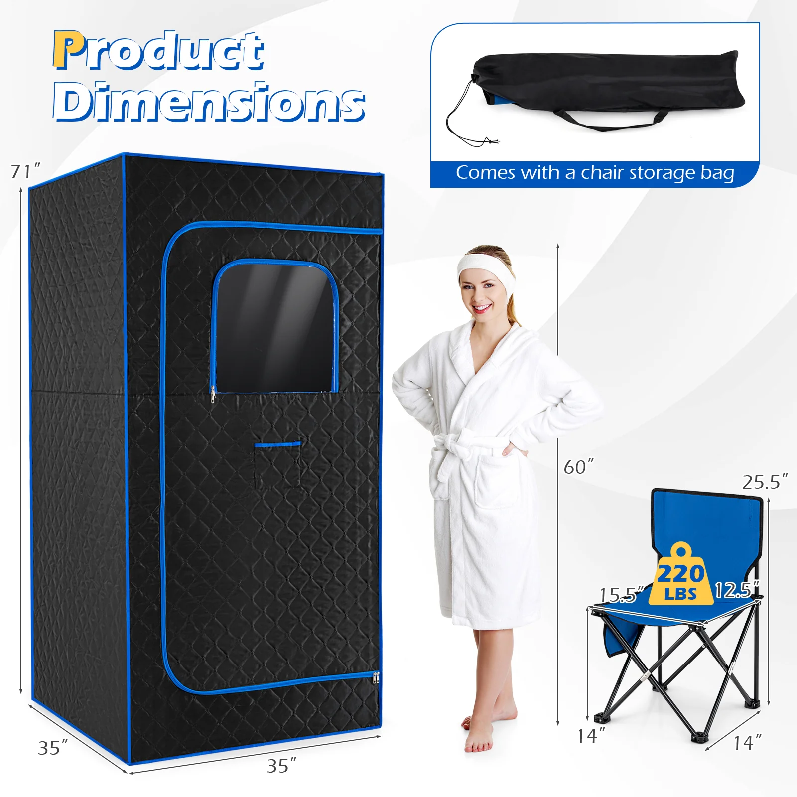 Portable Steam Sauna Box with 3L/1200W Fast-Heat Steamer and 15-Level Temperature, Blue - Image 5