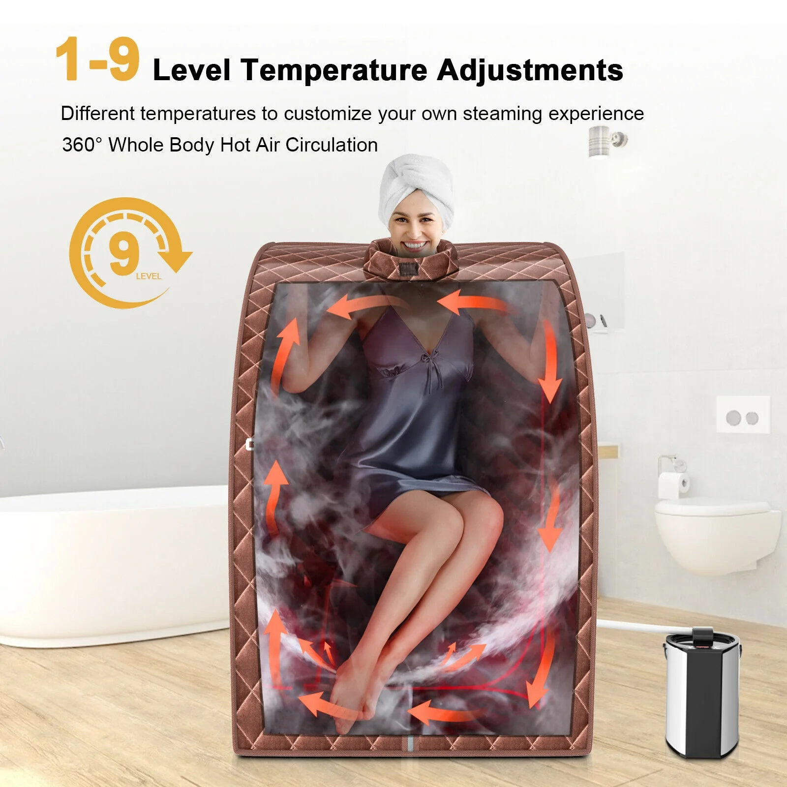 Portable Steam Sauna Spa, 3L Blast-Proof Steamer Chair, Coffee - Image 10