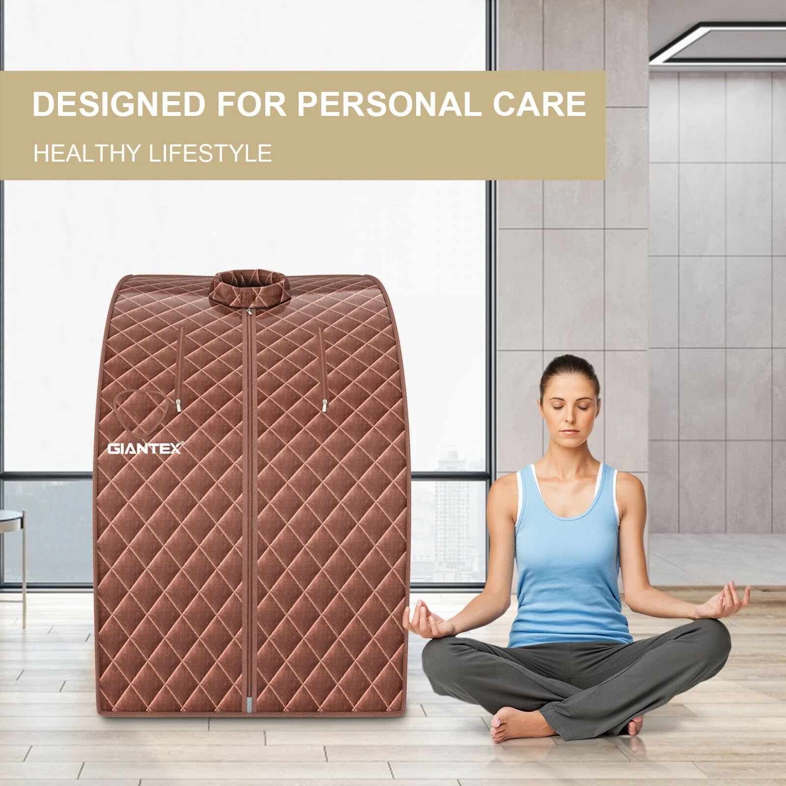 Portable Steam Sauna Spa, 3L Blast-Proof Steamer Chair, Coffee - Image 2