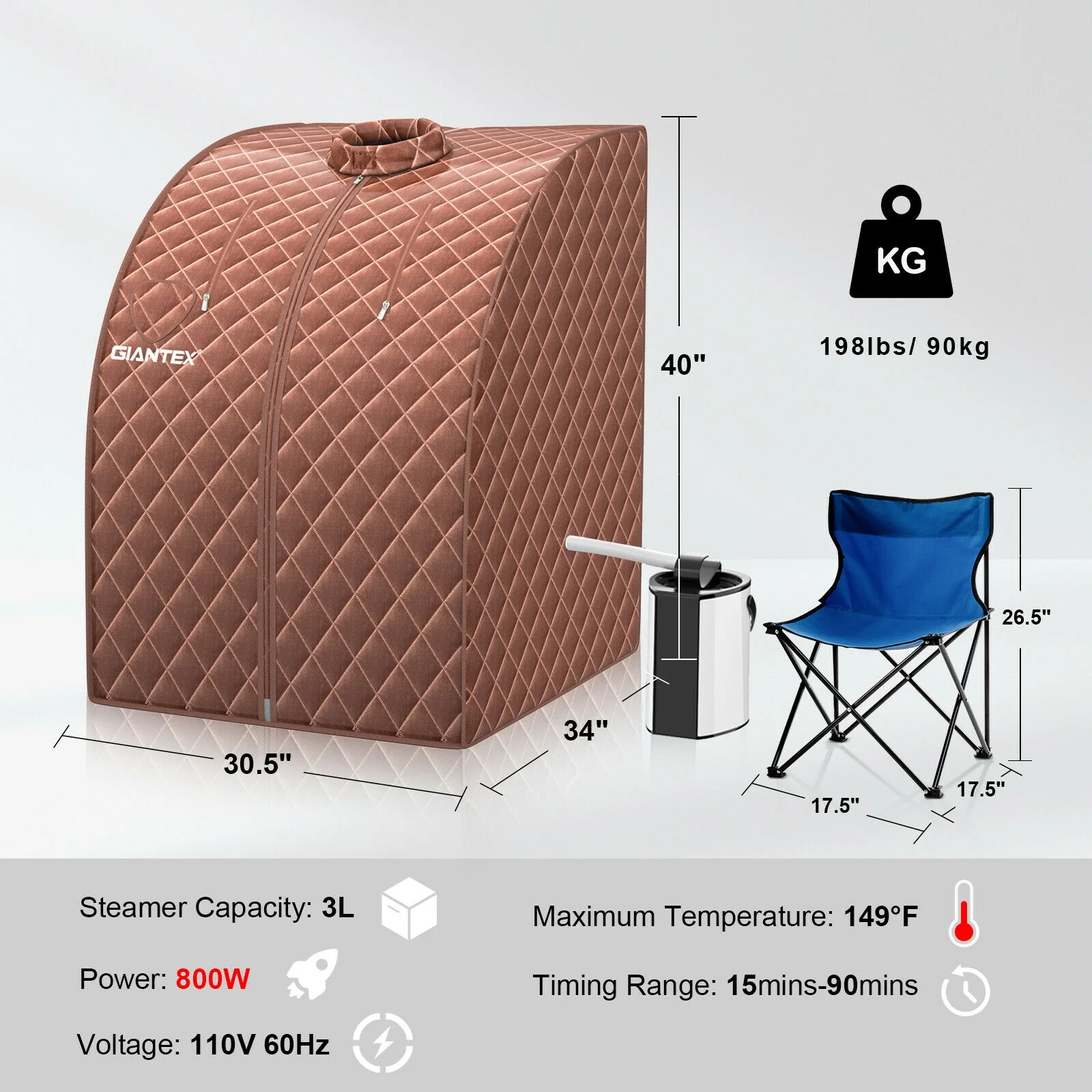 Portable Steam Sauna Spa, 3L Blast-Proof Steamer Chair, Coffee - Image 5