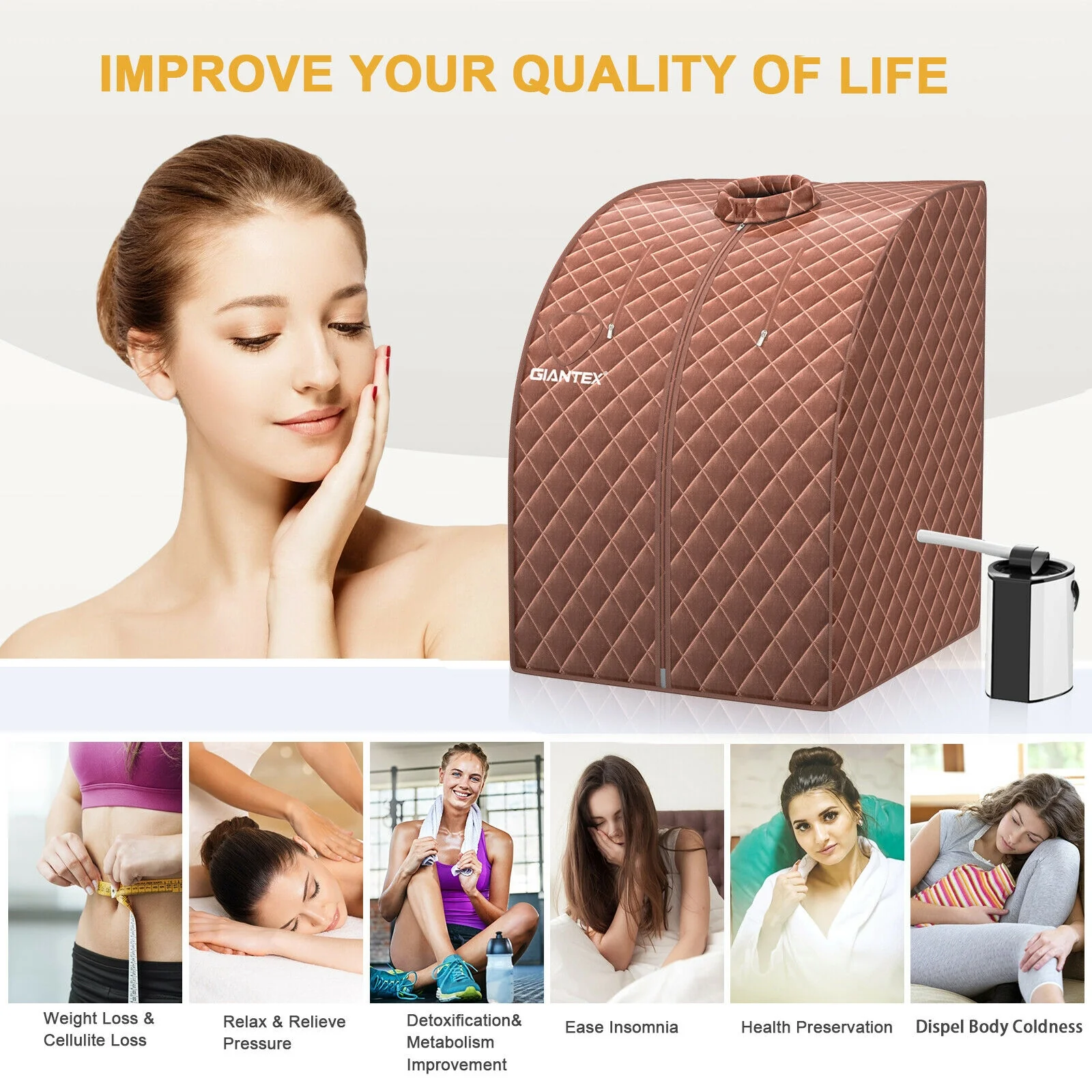 Portable Steam Sauna Spa, 3L Blast-Proof Steamer Chair, Coffee - Image 6
