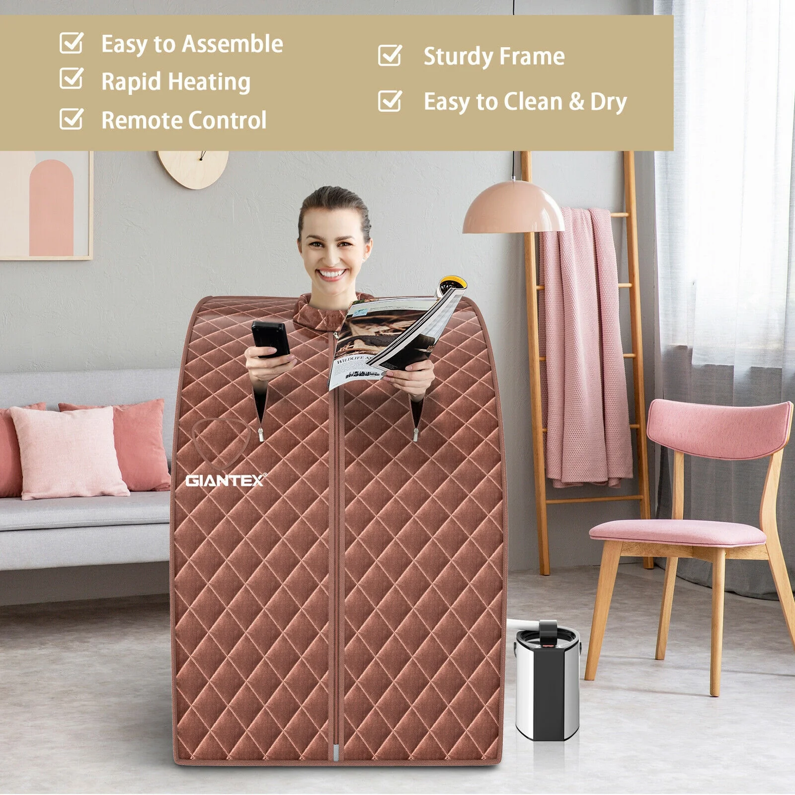 Portable Steam Sauna Spa, 3L Blast-Proof Steamer Chair, Coffee - Image 8