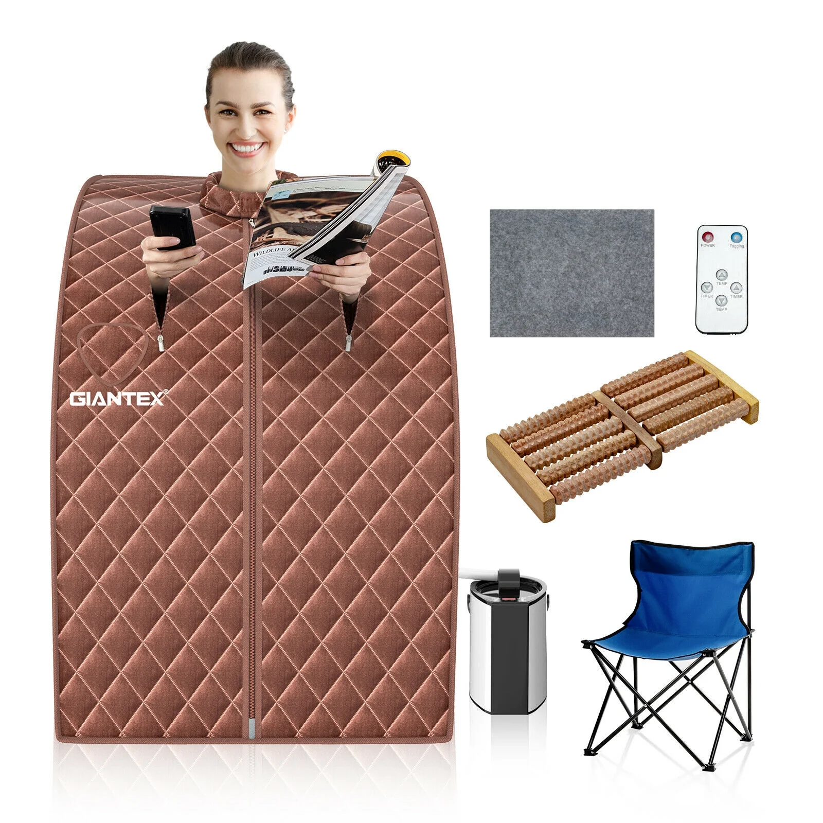 Portable Steam Sauna Spa, 3L Blast-Proof Steamer Chair, Coffee - Image 9