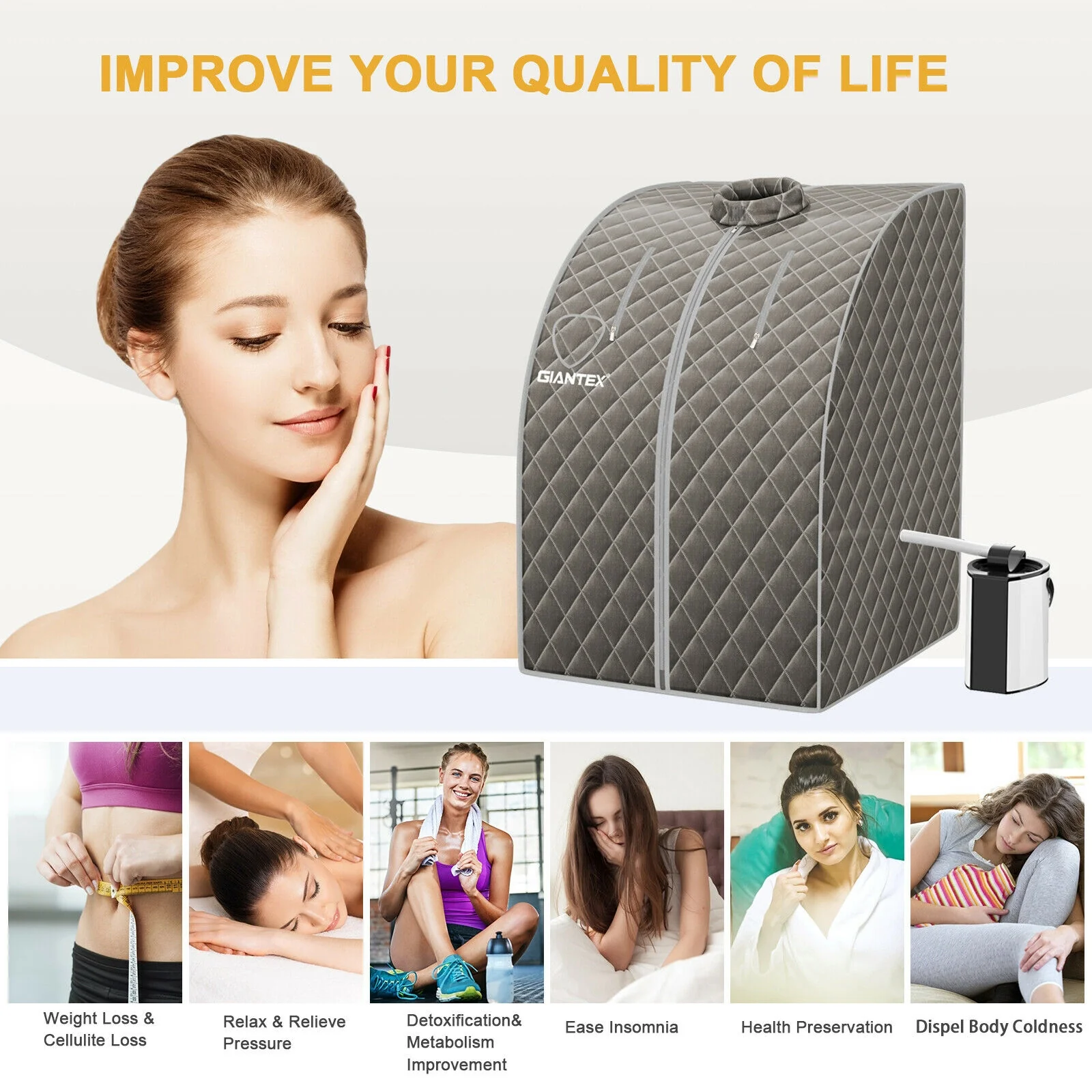 Portable Steam Sauna Spa, 3L Blast-Proof Steamer Chair, Gray - Image 6