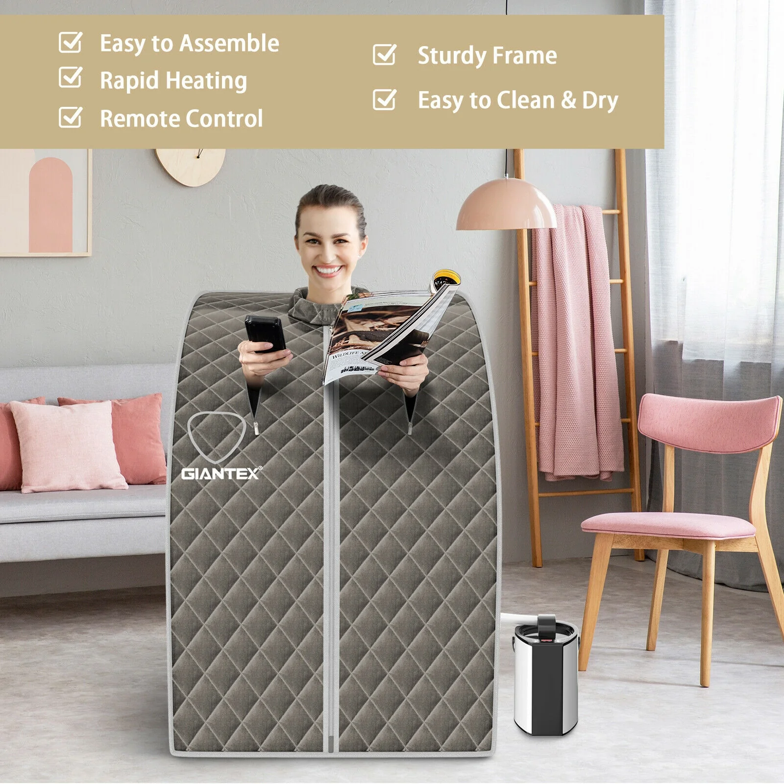Portable Steam Sauna Spa, 3L Blast-Proof Steamer Chair, Gray - Image 8