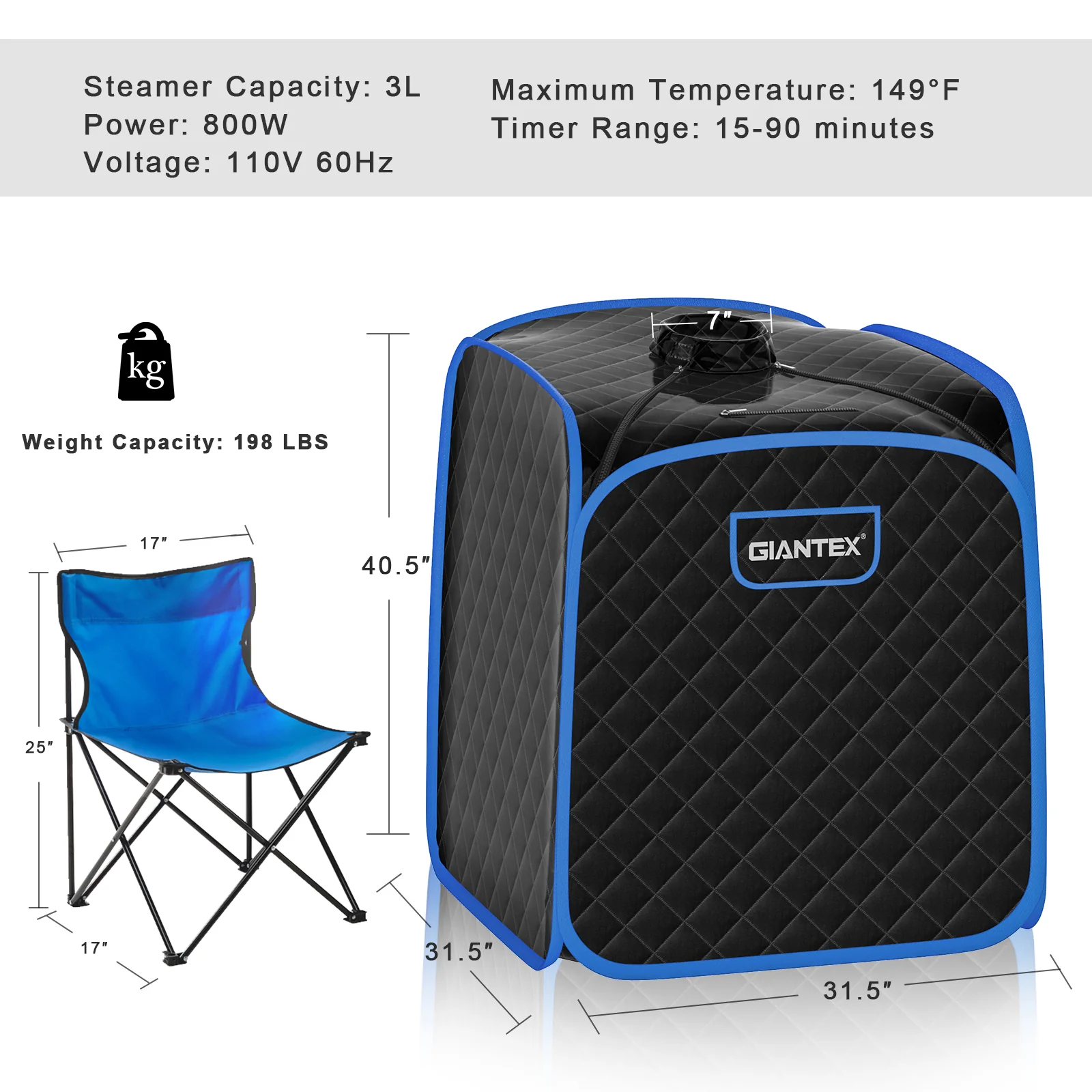 Portable Steam Sauna Spa With Steamer Chair, Black - Image 4