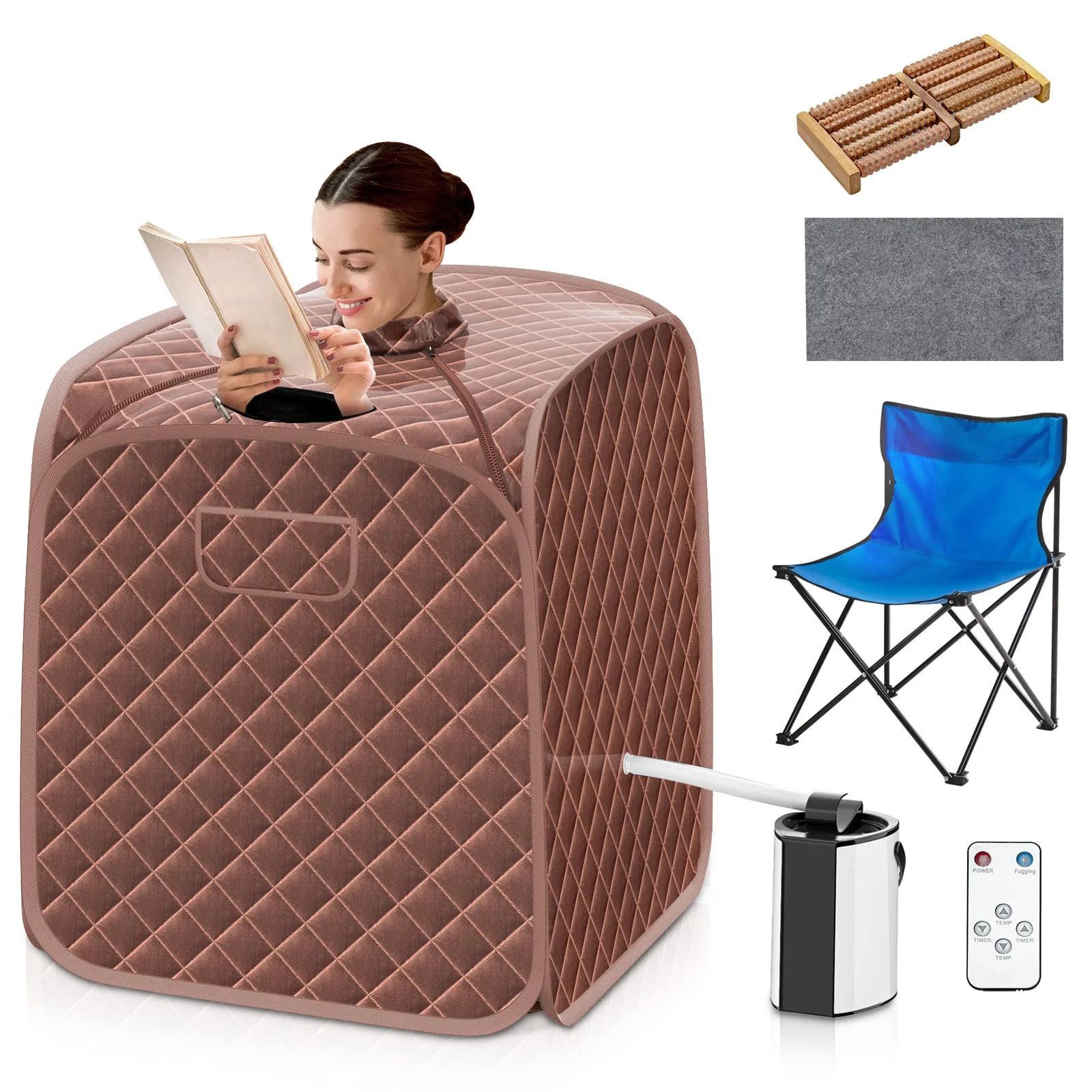 Portable Steam Sauna Spa With Steamer Chair, Coffee