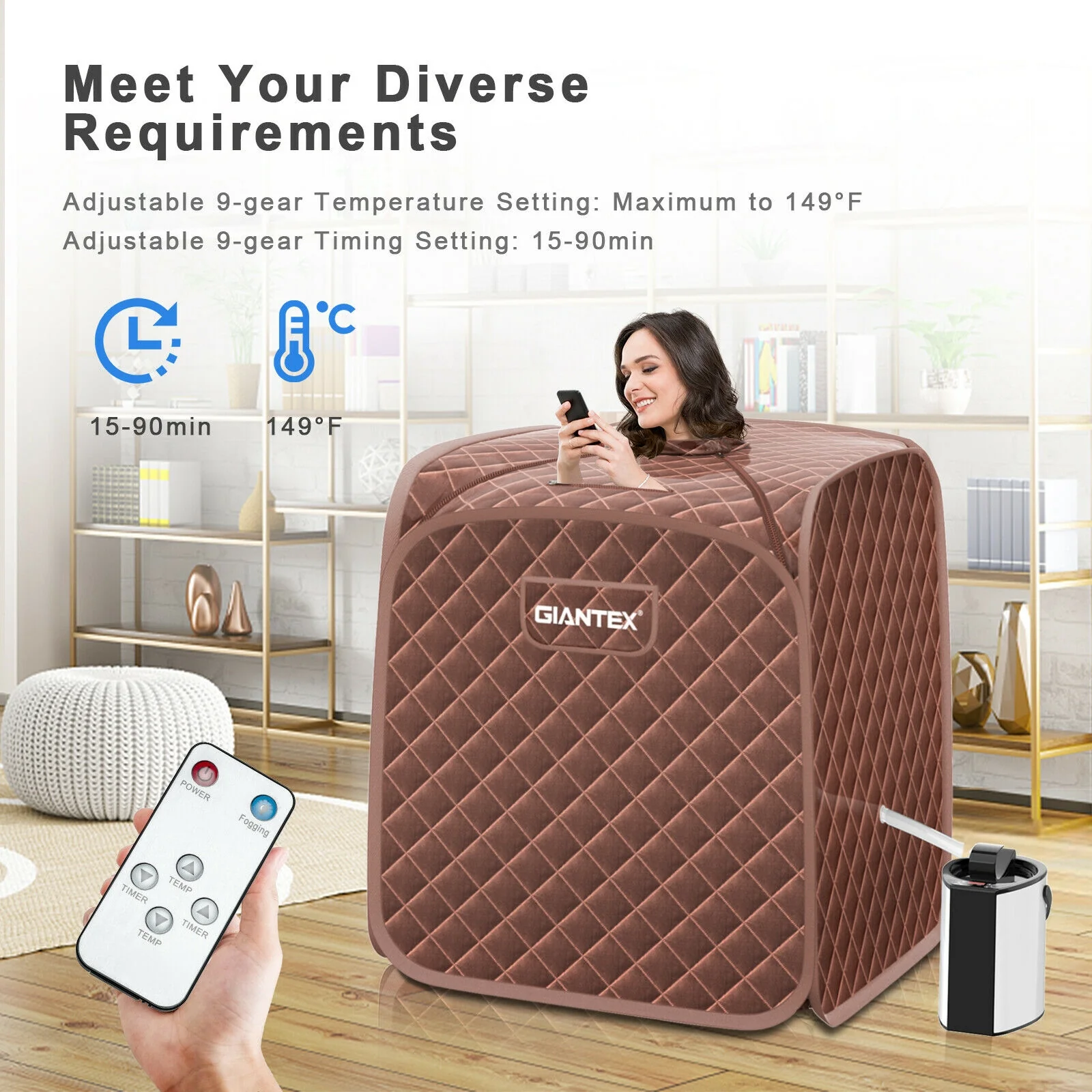 Portable Steam Sauna Spa With Steamer Chair, Coffee - Image 10