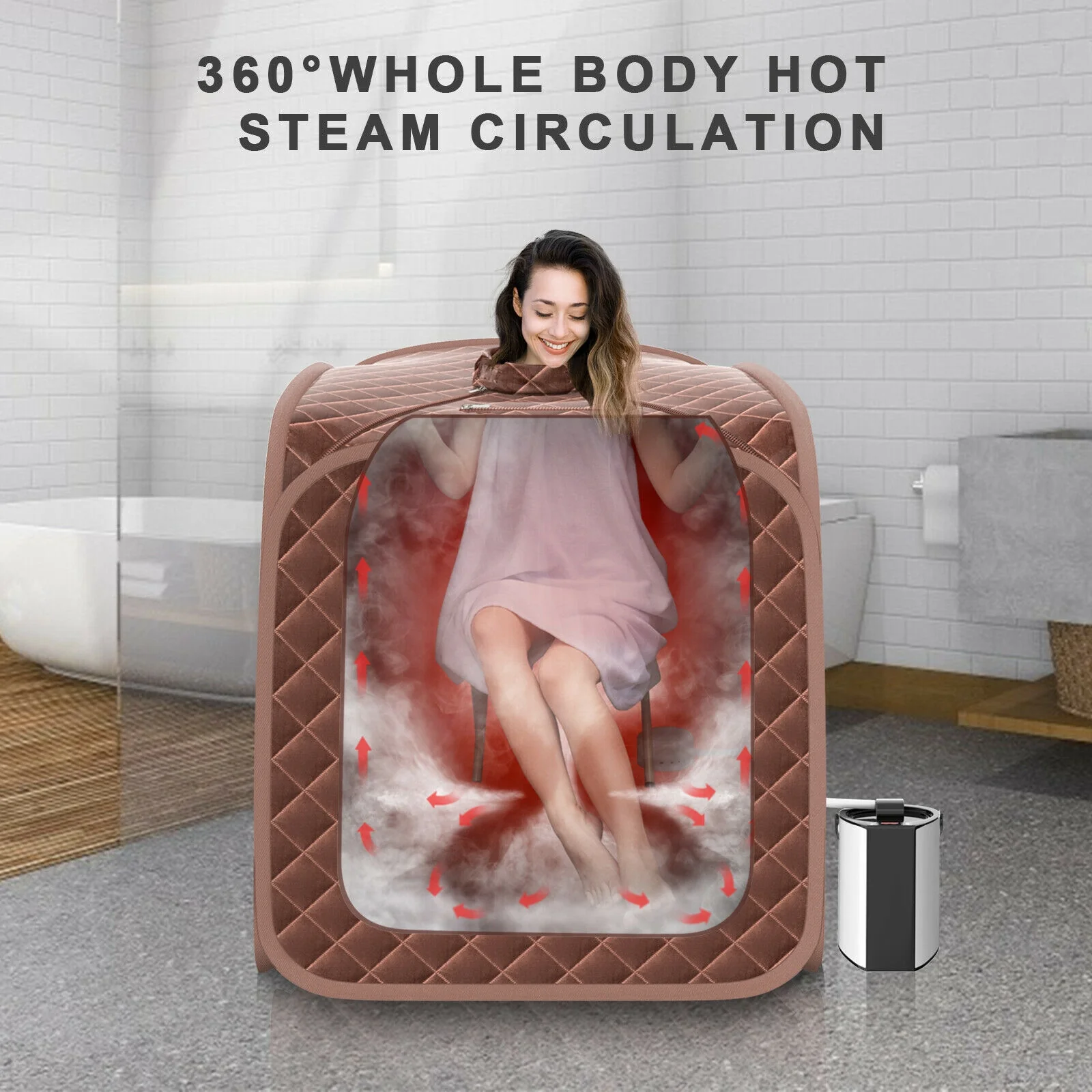 Portable Steam Sauna Spa With Steamer Chair, Coffee - Image 2