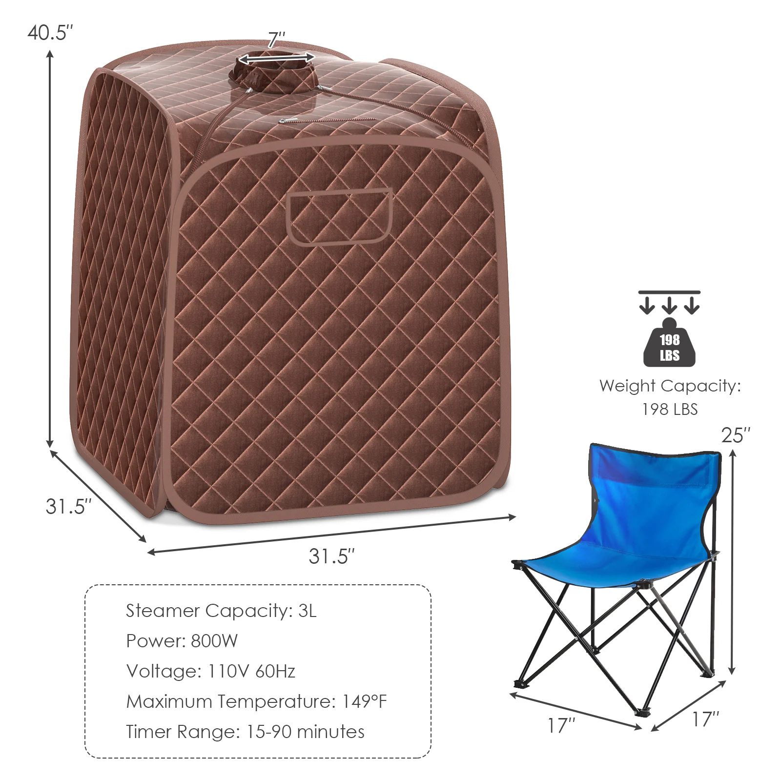 Portable Steam Sauna Spa With Steamer Chair, Coffee - Image 4