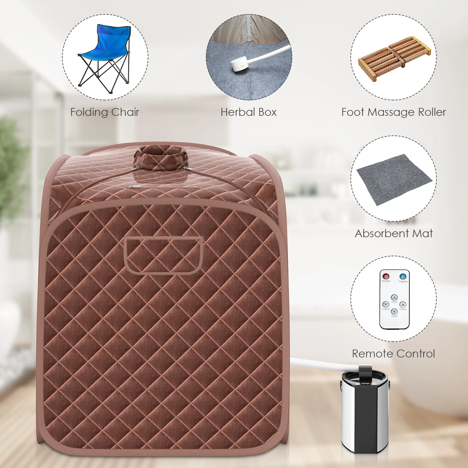 Portable Steam Sauna Spa With Steamer Chair, Coffee - Image 6