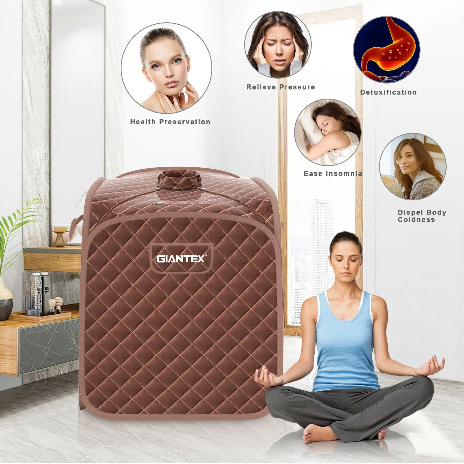Portable Steam Sauna Spa With Steamer Chair, Coffee - Image 8