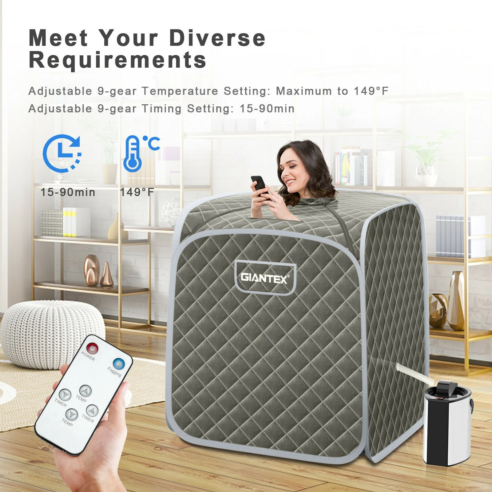Portable Steam Sauna Spa With Steamer Chair, Gray - Image 10